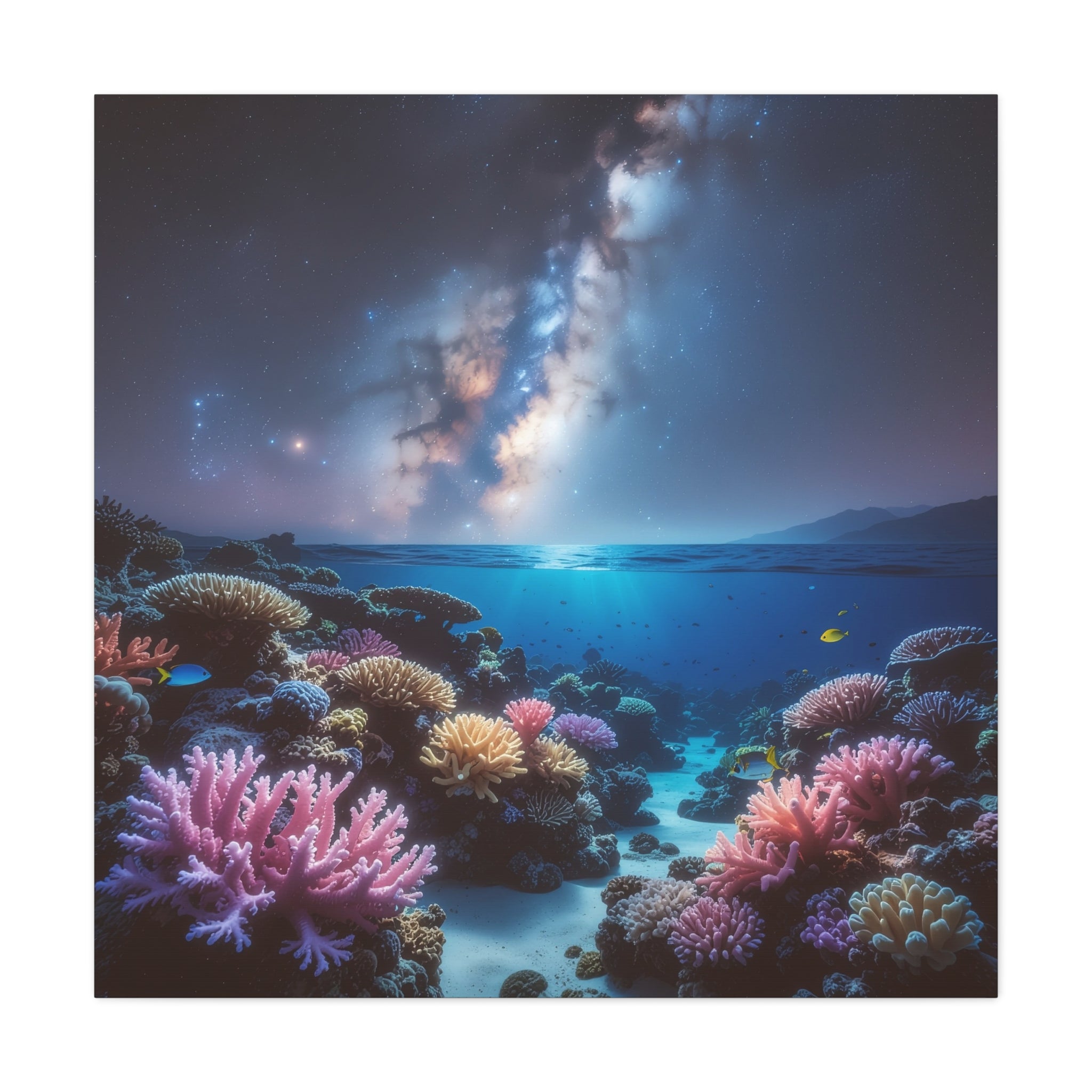 Cosmic Reef Harmony: Underwater Seascape Panorama, Milky Way Marine Dreamscape - L’Art Suprême Canvas
