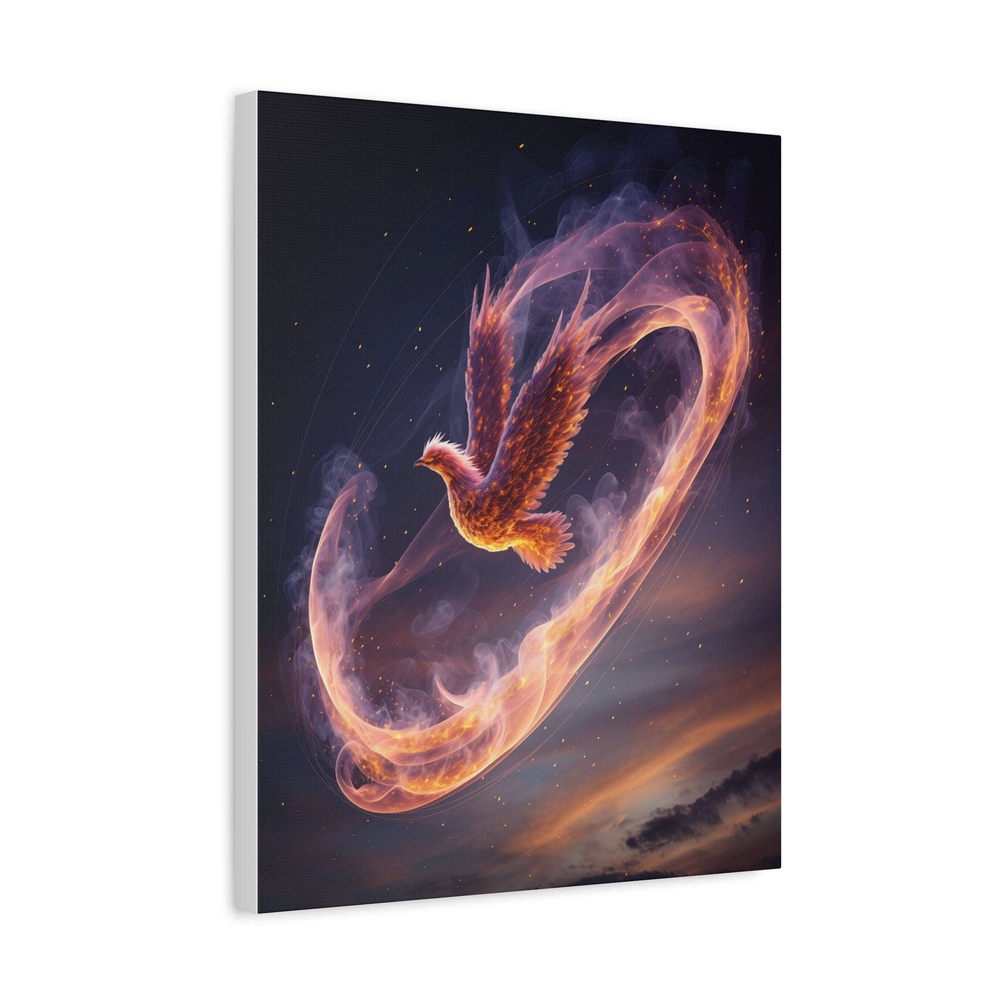 Phoenix of Rebirth: Mythical Fire Bird Digital Painting, Fantasy Flame Creature Artwork - L’Art Suprême Canvas