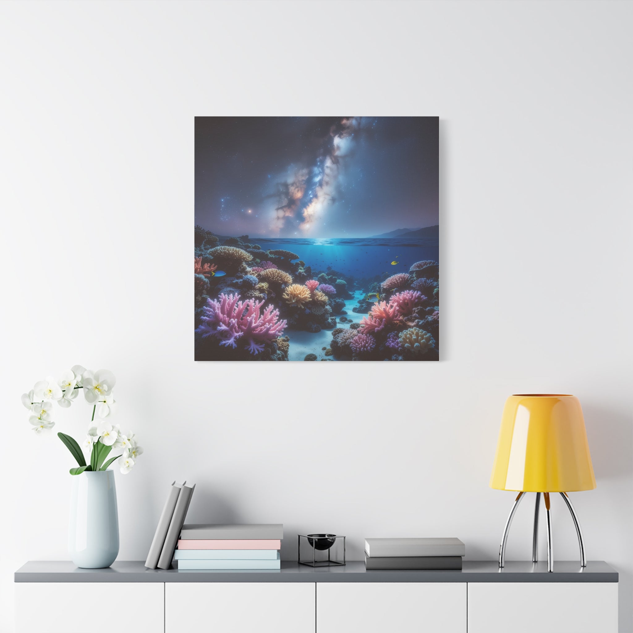 Cosmic Reef Harmony: Underwater Seascape Panorama, Milky Way Marine Dreamscape - L’Art Suprême Canvas