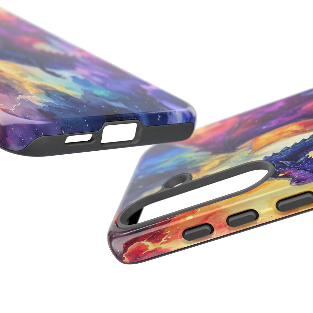 Celestial Dragons' Ascent: Watercolor Fantasy Artwork, Cosmic Nebula Landscape - L’Art Suprême Phone Case