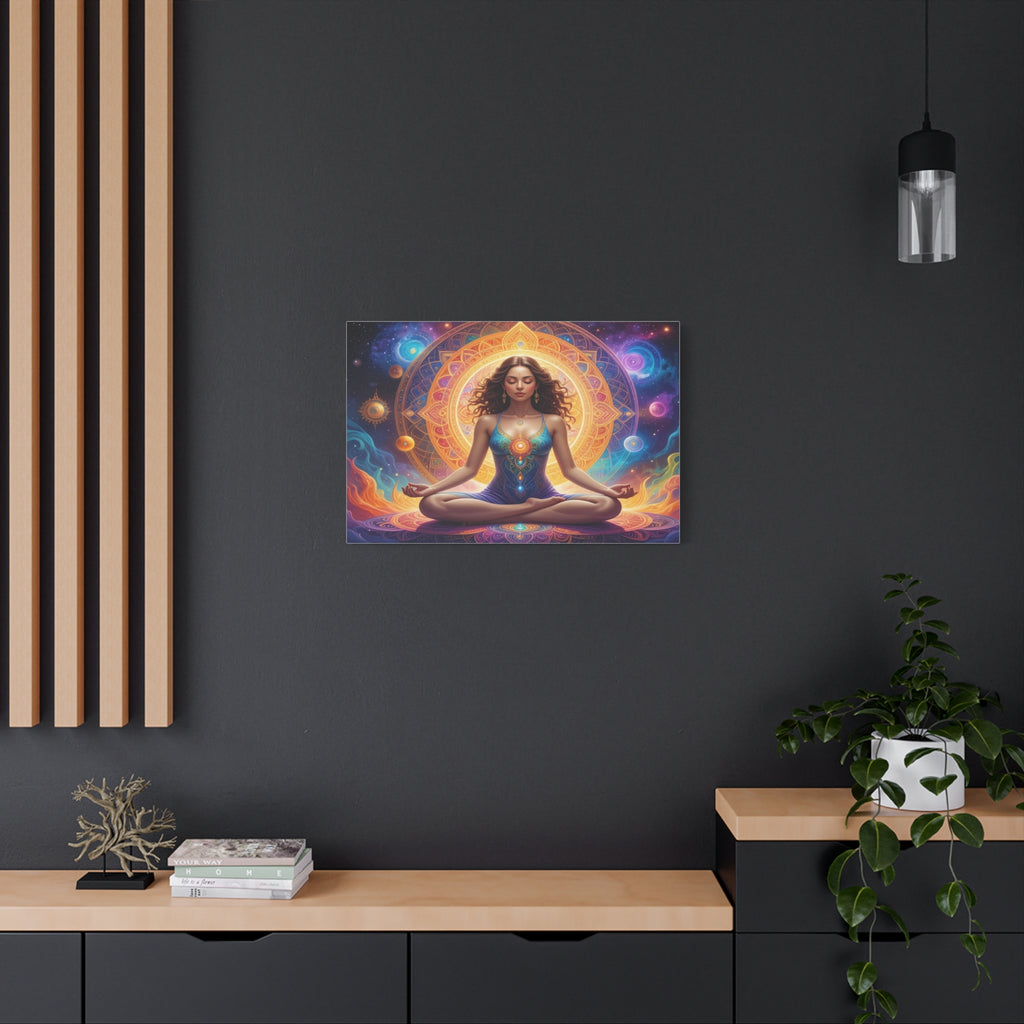 Cosmic Lotus Meditation: Spiritual Energy Mandala, Digital Celestial Art - L’Art Suprême Canvas