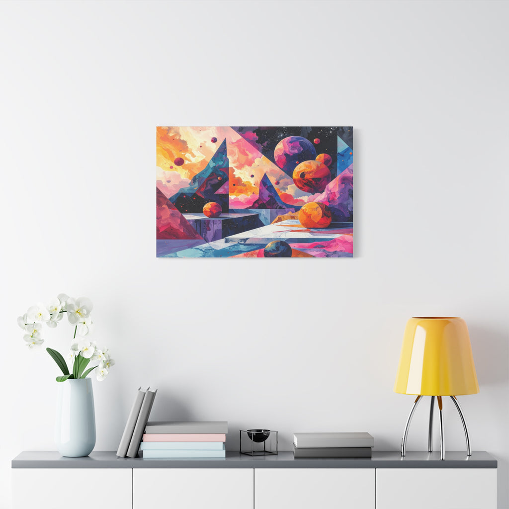 Cosmic Geometry: Dimensional Kaleidoscope, Digital Abstract Landscape - L’Art Suprême Canvas