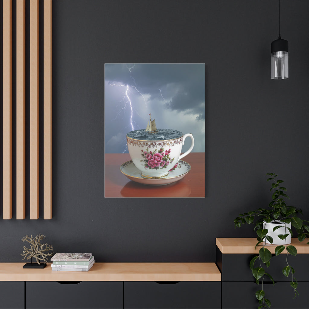 Tempest in a Teacup: Surreal Maritime Digital Art, Porcelain Seascape Narrative - L’Art Suprême Canvas