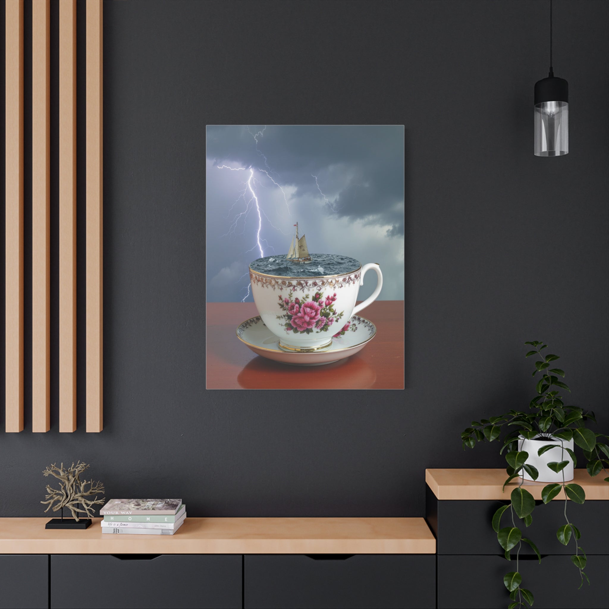 Tempest in a Teacup: Surreal Maritime Digital Art, Porcelain Seascape Narrative - L’Art Suprême Canvas
