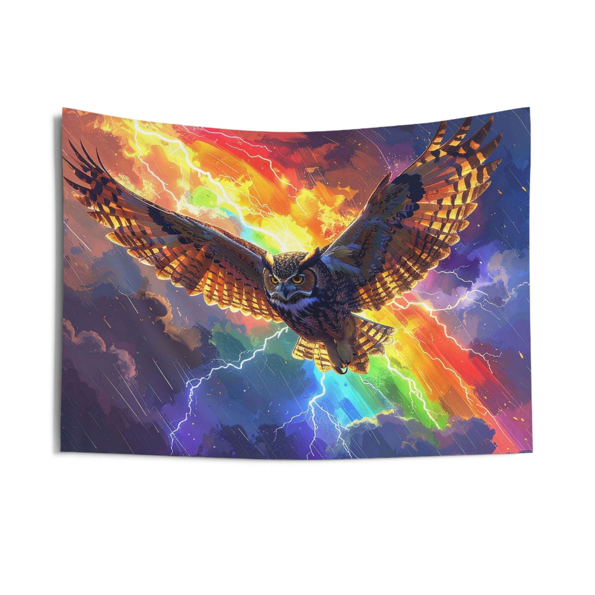 Lightning Owl: Mythical Flight, Digital Fantasy Artwork - L'Art Tapestry