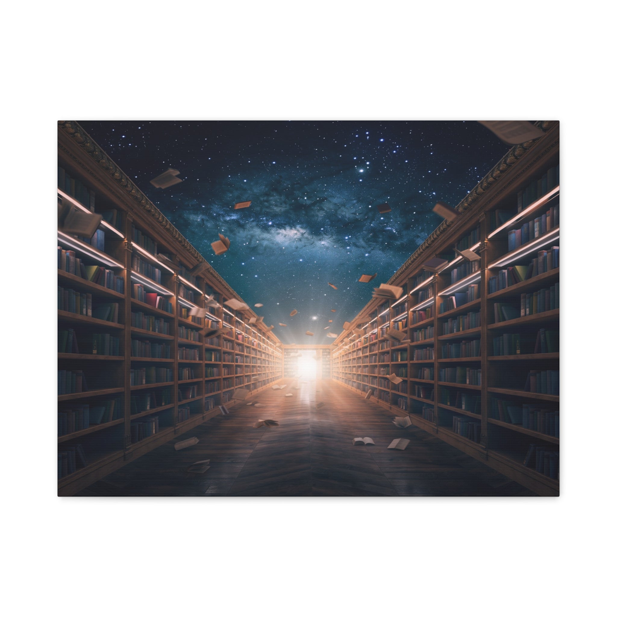 Celestial Library of Infinite Knowledge: Dreamscape Corridor, Cosmic Bibliophile's Journey - L’Art Suprême Canvas