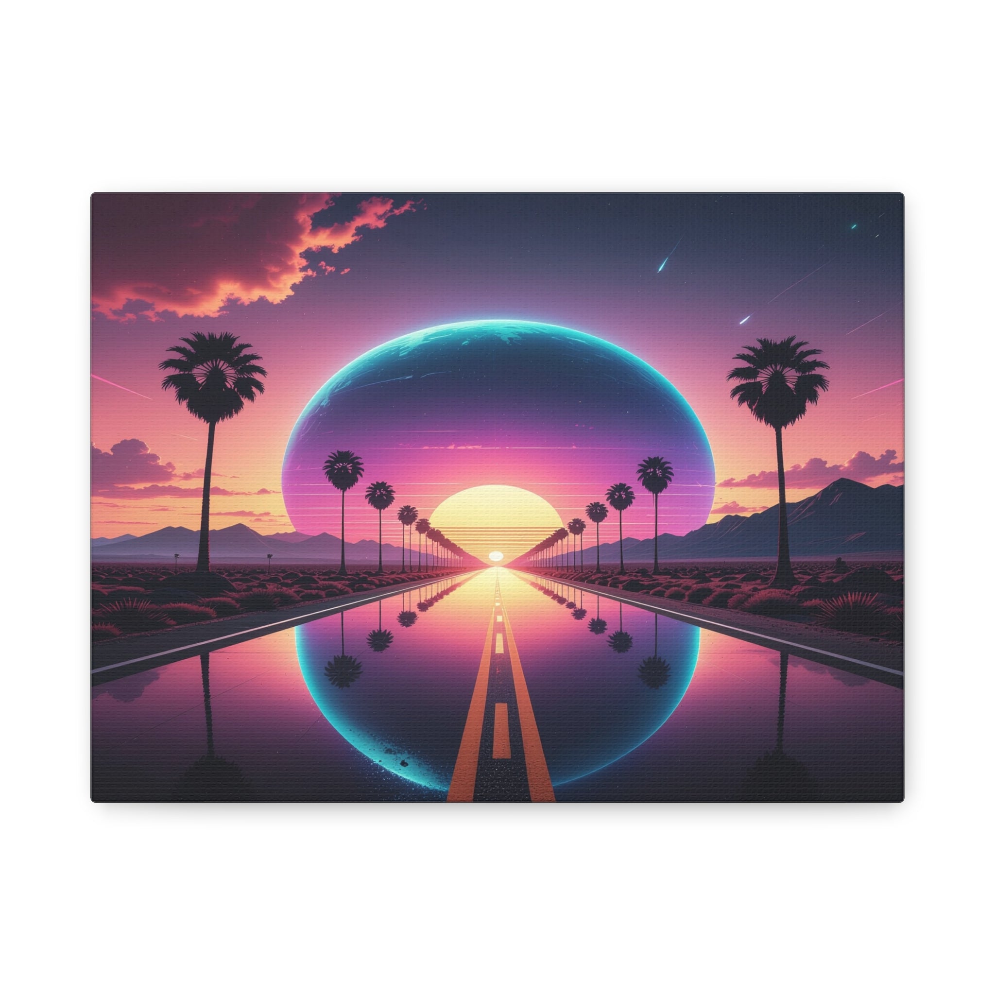 Cosmic Highway: Synthwave Dreamscape, Retro-Futuristic Sunset - L’Art Suprême Canvas