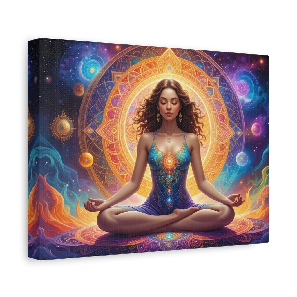 Cosmic Lotus Meditation: Spiritual Energy Mandala, Digital Celestial Art - L’Art Suprême Canvas