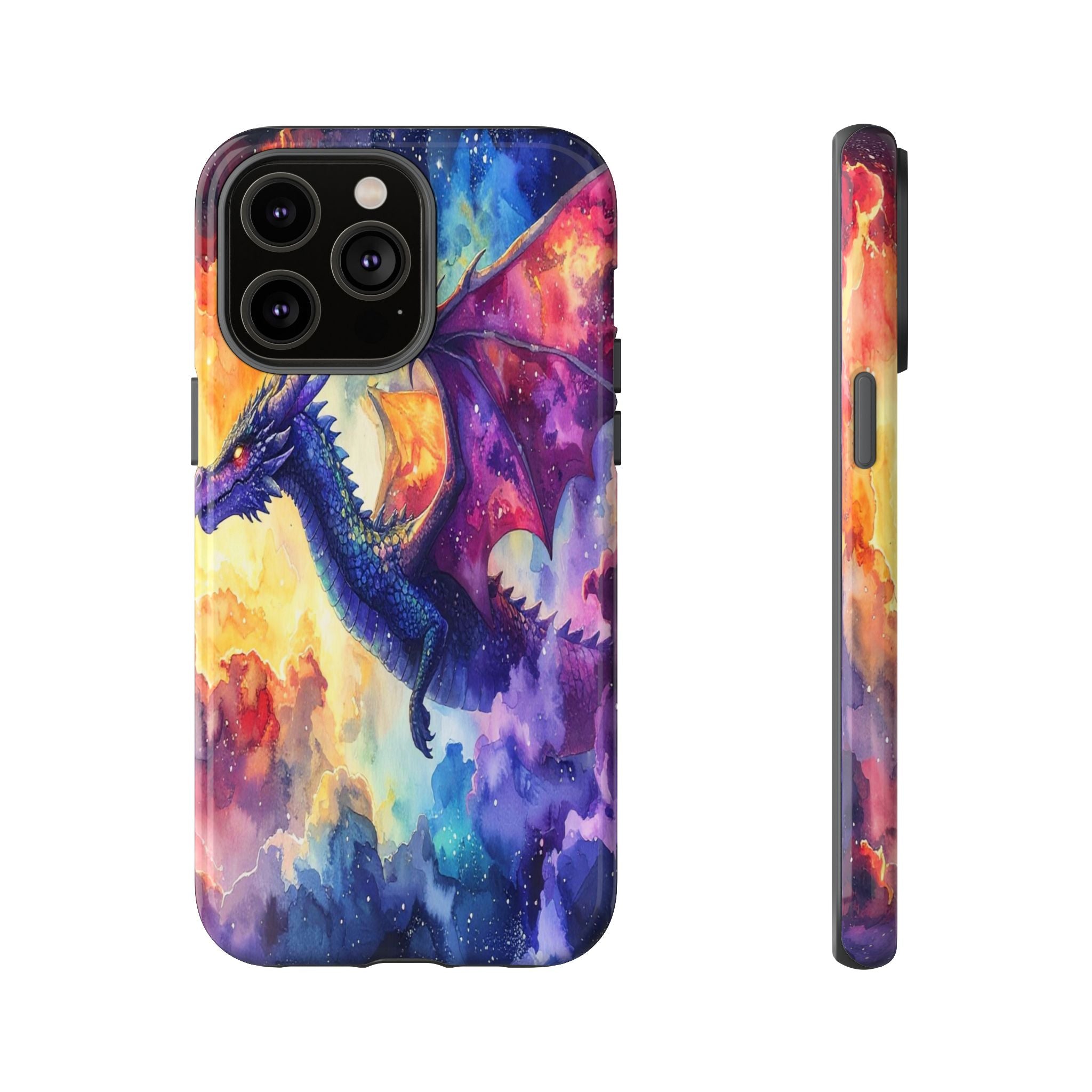 Celestial Dragons' Ascent: Watercolor Fantasy Artwork, Cosmic Nebula Landscape - L’Art Suprême Phone Case