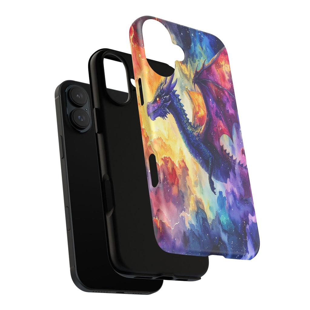Celestial Dragons' Ascent: Watercolor Fantasy Artwork, Cosmic Nebula Landscape - L’Art Suprême Phone Case