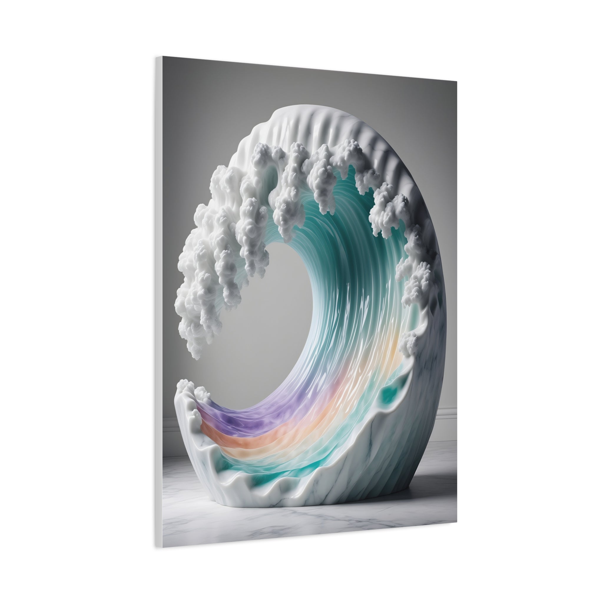 Oceanic Euphoria: Marble Wave Sculpture, Ethereal Aquatic Art - L’Art Suprême Canvas