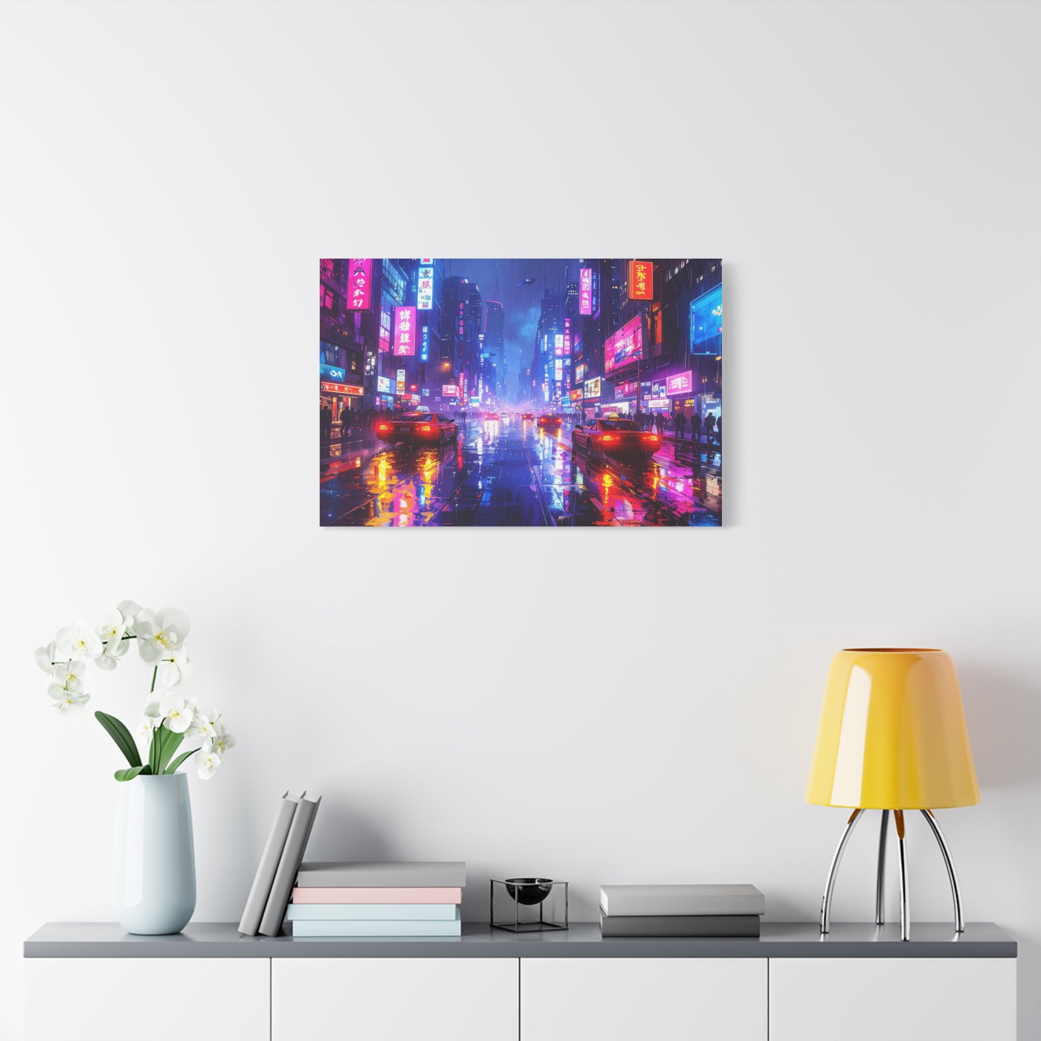 Neon Dystopia: Cyberpunk Metropolis, Urban Night Reflections - L’Art Suprême Canvas
