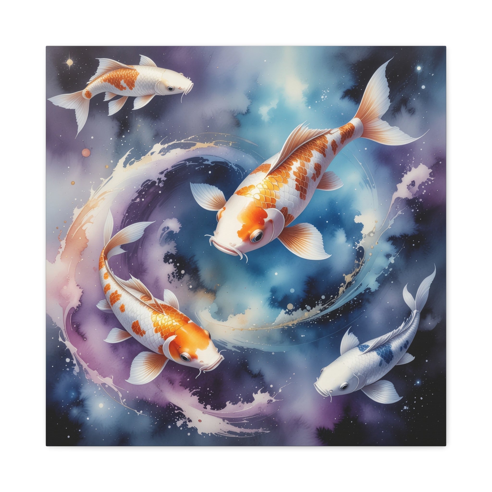 Cosmic Koi Symphony: Ethereal Underwater Space Journey, Digital Watercolor Fantasy - L’Art Suprême Canvas