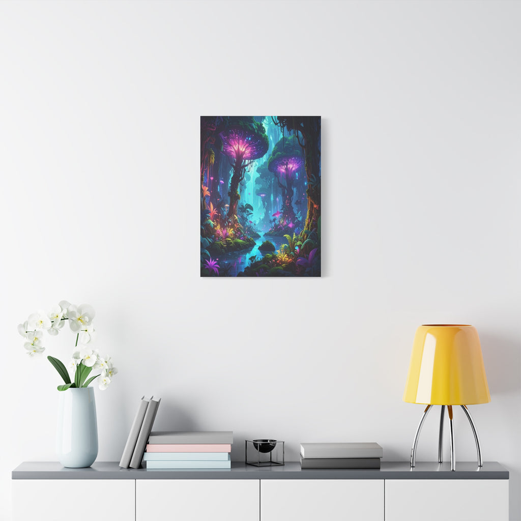 Luminescent Realms: Bioluminescent Forest Fantasy, Digital Art Dreamscape - L’Art Suprême Canvas