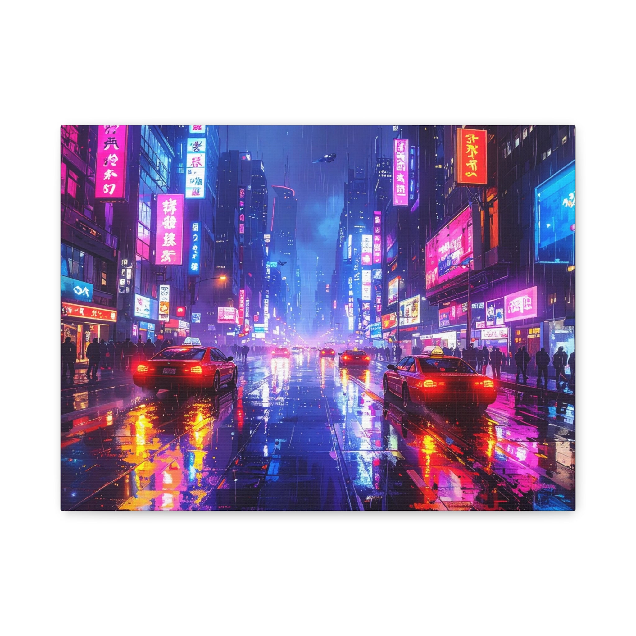 Neon Dystopia: Cyberpunk Metropolis, Urban Night Reflections - L’Art Suprême Canvas