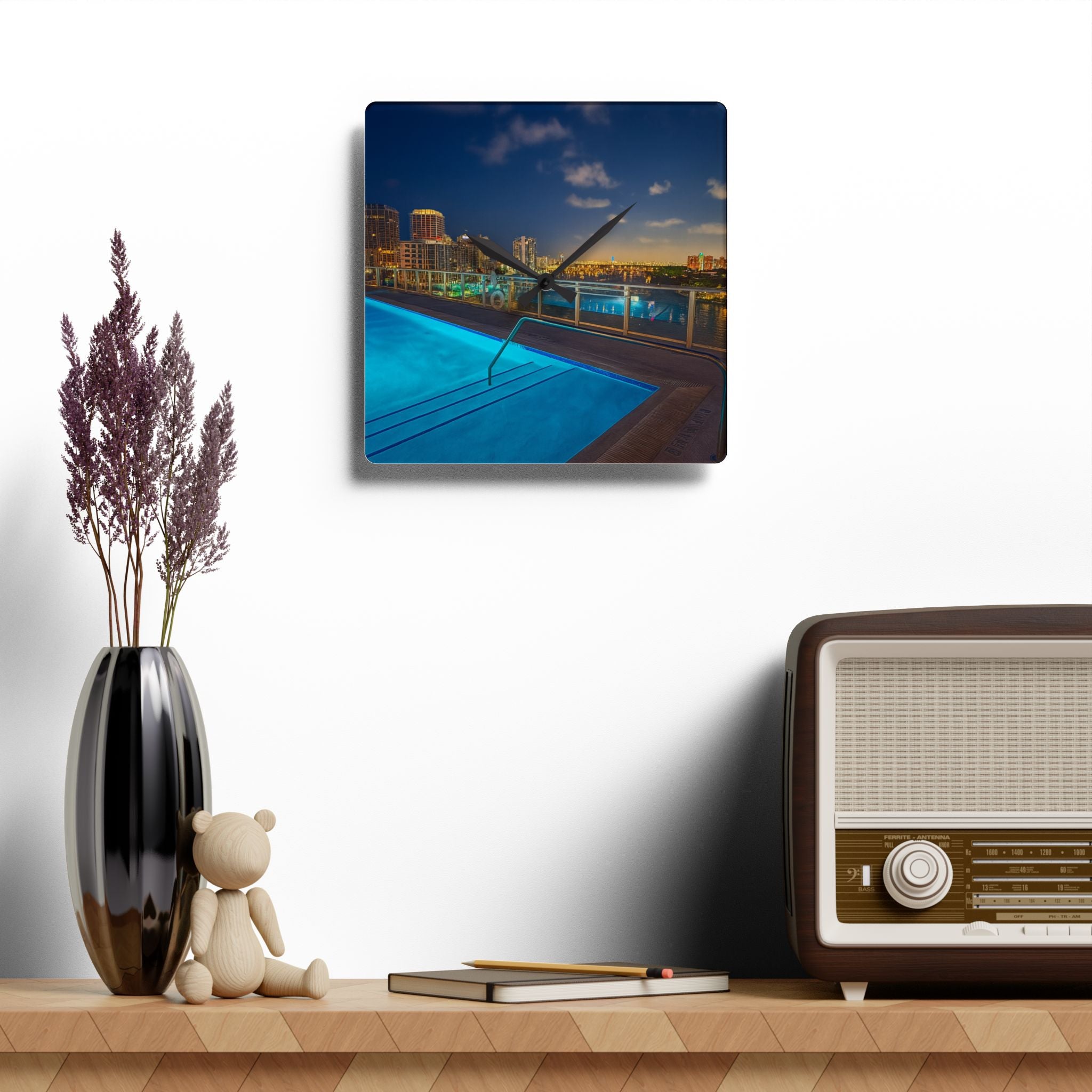 "Skyline Reflections" – Acrylic Wall Clock