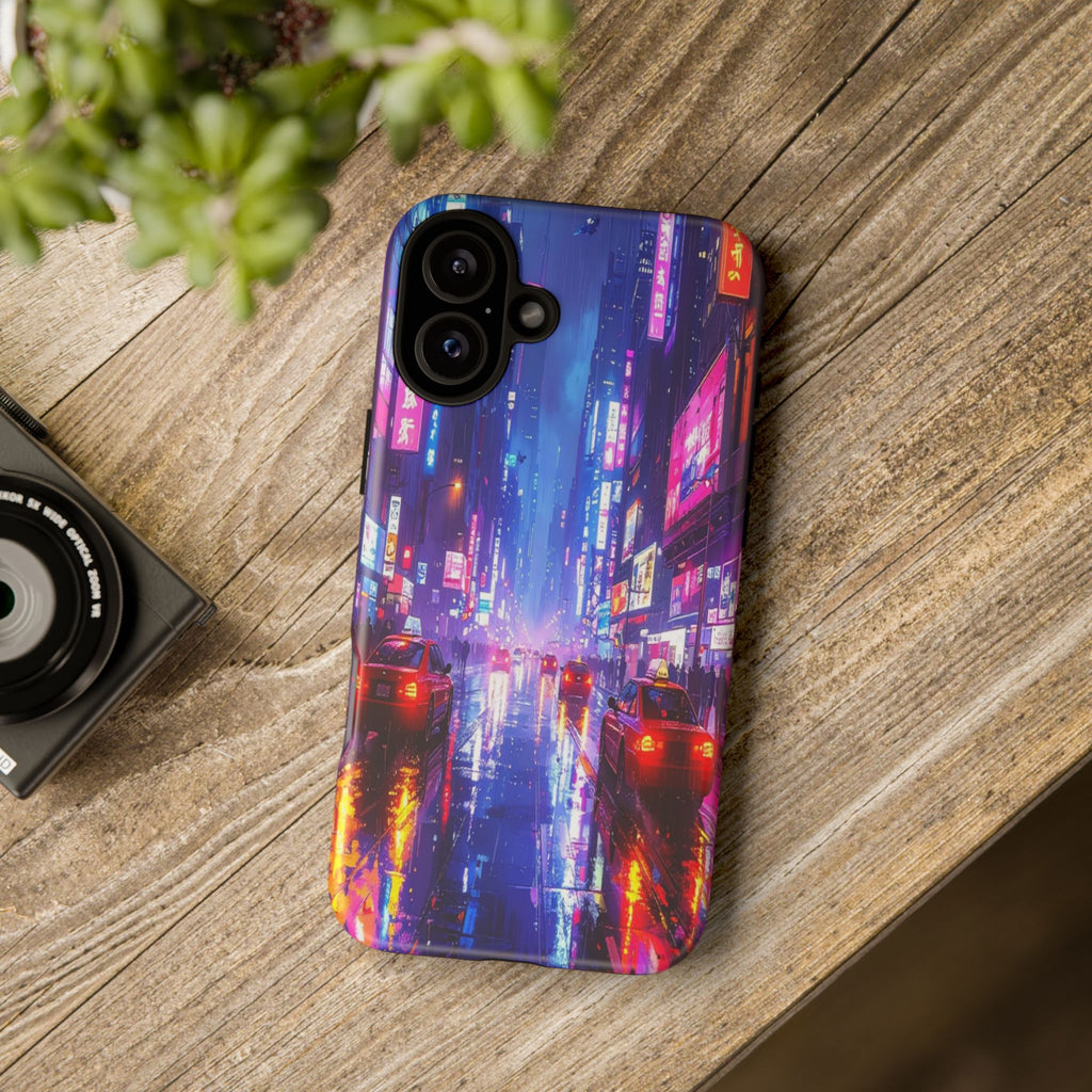 Neon Dystopia: Cyberpunk Metropolis, Urban Night Reflections - L’Art Suprême Phone Case