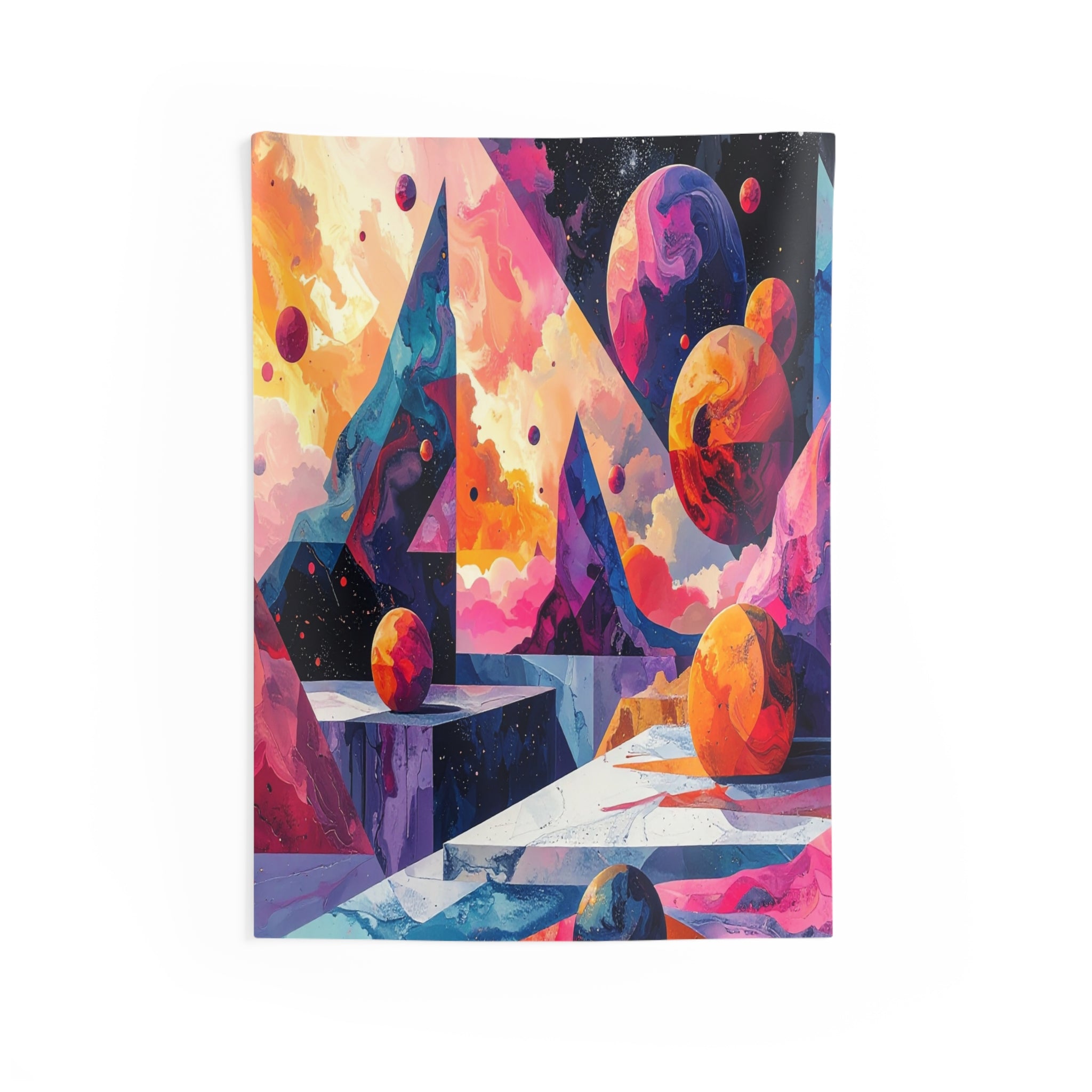 Cosmic Geometry: Planetary Dreamscape, Psychedelic Abstract Digital Art - L'Art Tapestry