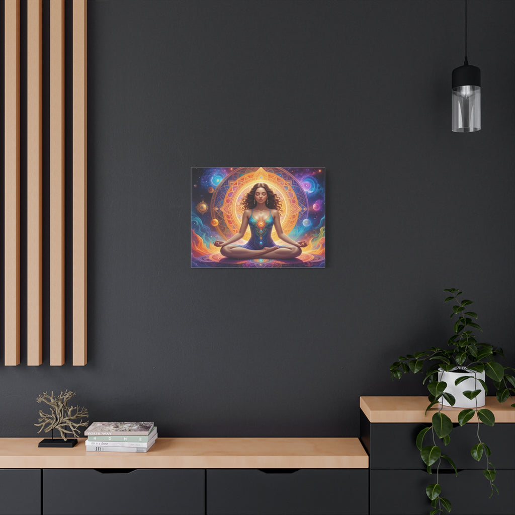 Cosmic Lotus Meditation: Spiritual Energy Mandala, Digital Celestial Art - L’Art Suprême Canvas