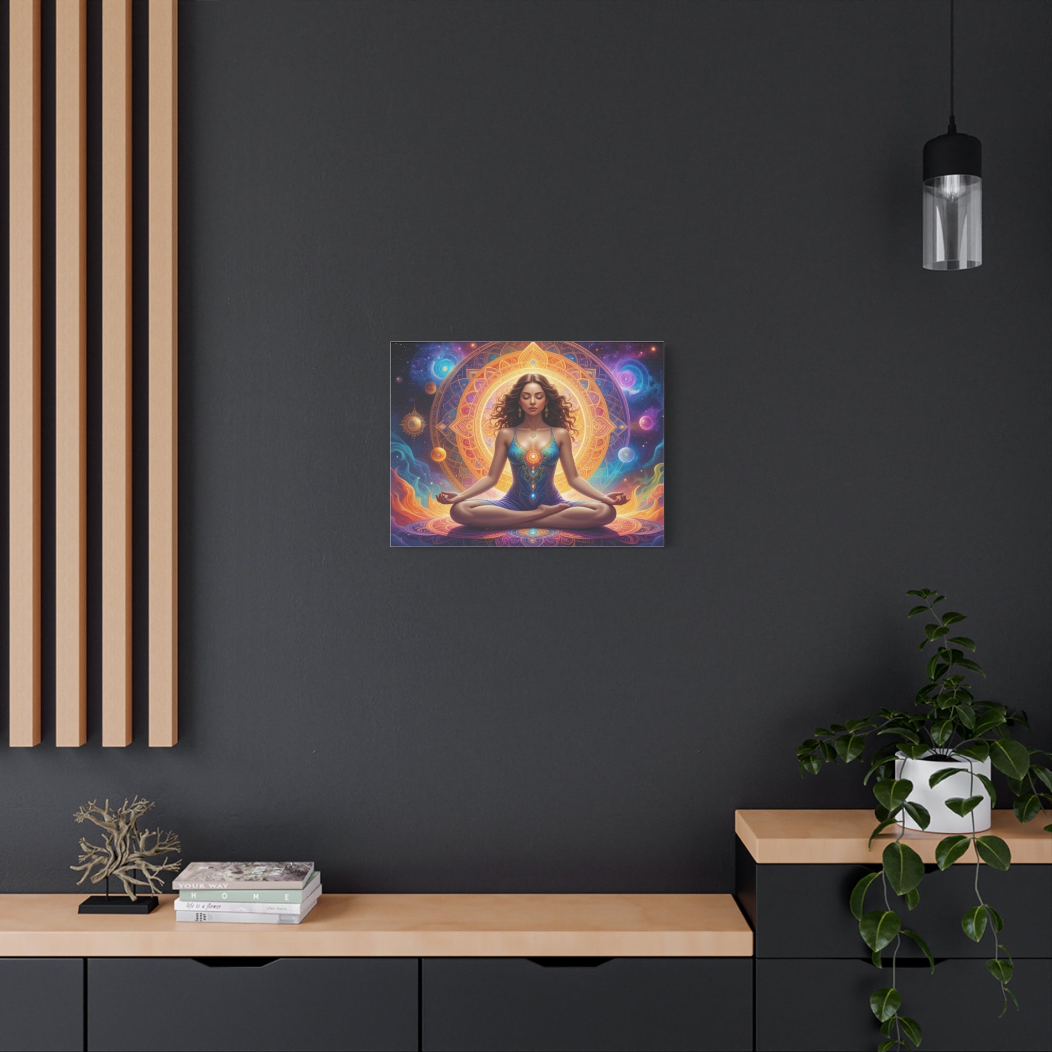 Cosmic Lotus Meditation: Spiritual Energy Mandala, Digital Celestial Art - L’Art Suprême Canvas