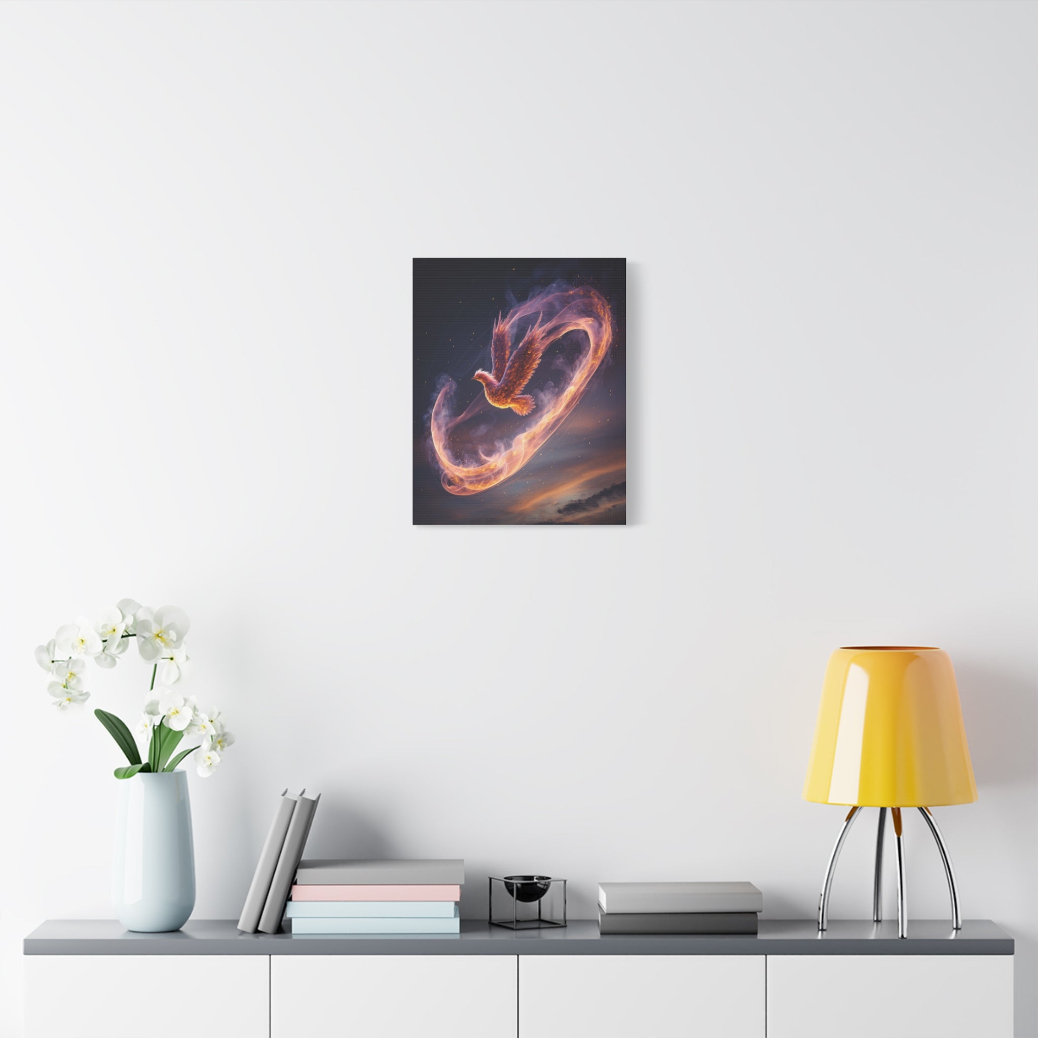 Phoenix of Rebirth: Mythical Fire Bird Digital Painting, Fantasy Flame Creature Artwork - L’Art Suprême Canvas