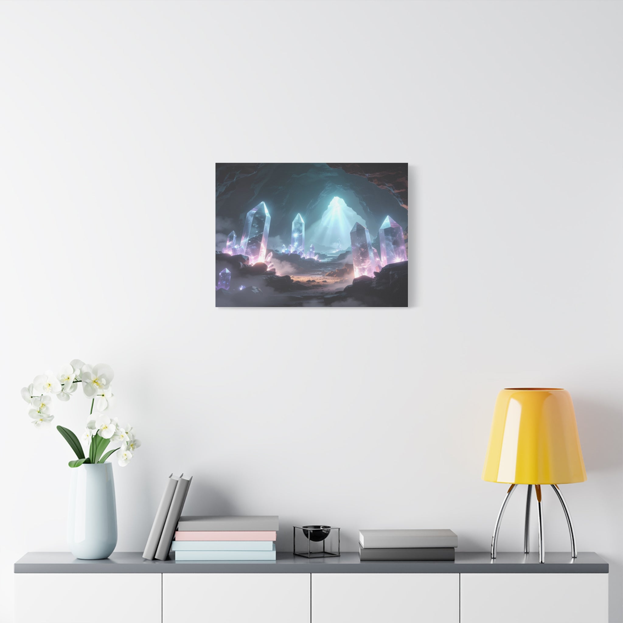 Crystal Reverie: Luminous Cavern Dreamscape, Ethereal Digital Fantasy Art - L’Art Suprême Canvas