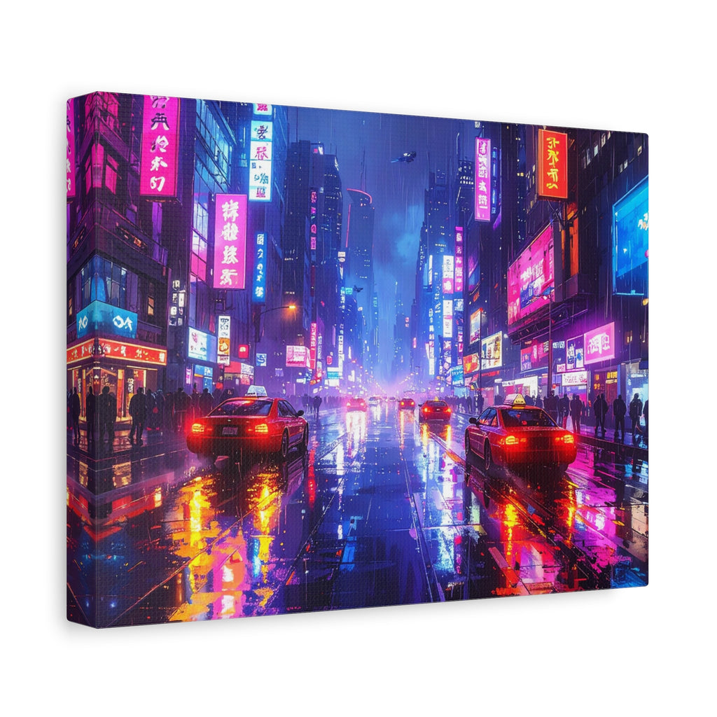 Neon Dystopia: Cyberpunk Metropolis, Urban Night Reflections - L’Art Suprême Canvas