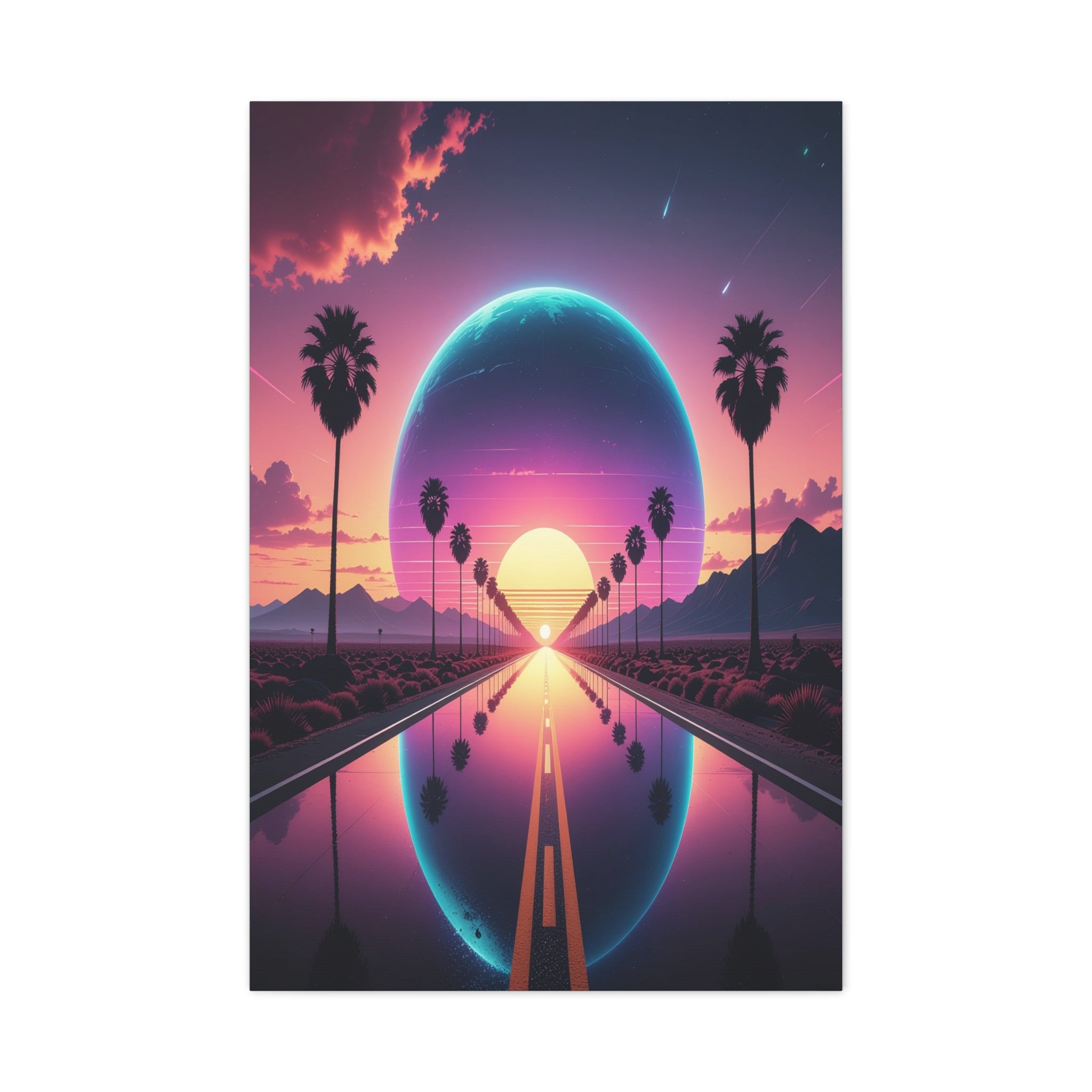 Cosmic Highway: Synthwave Dreamscape, Retro-Futuristic Sunset - L’Art Suprême Canvas