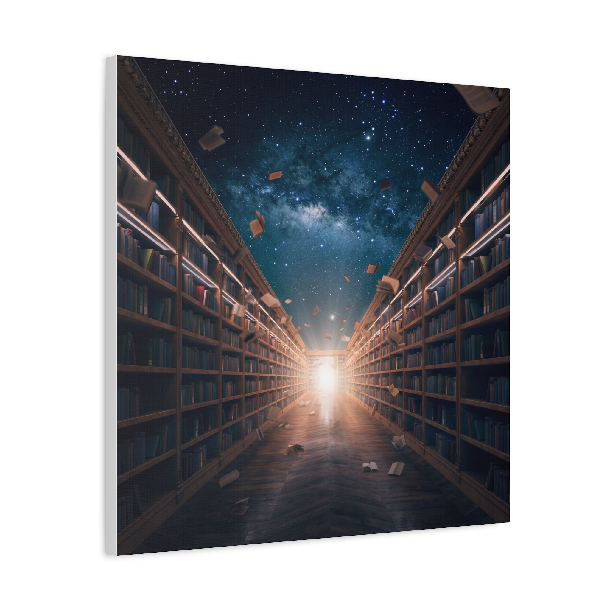 Celestial Library of Infinite Knowledge: Dreamscape Corridor, Cosmic Bibliophile's Journey - L’Art Suprême Canvas