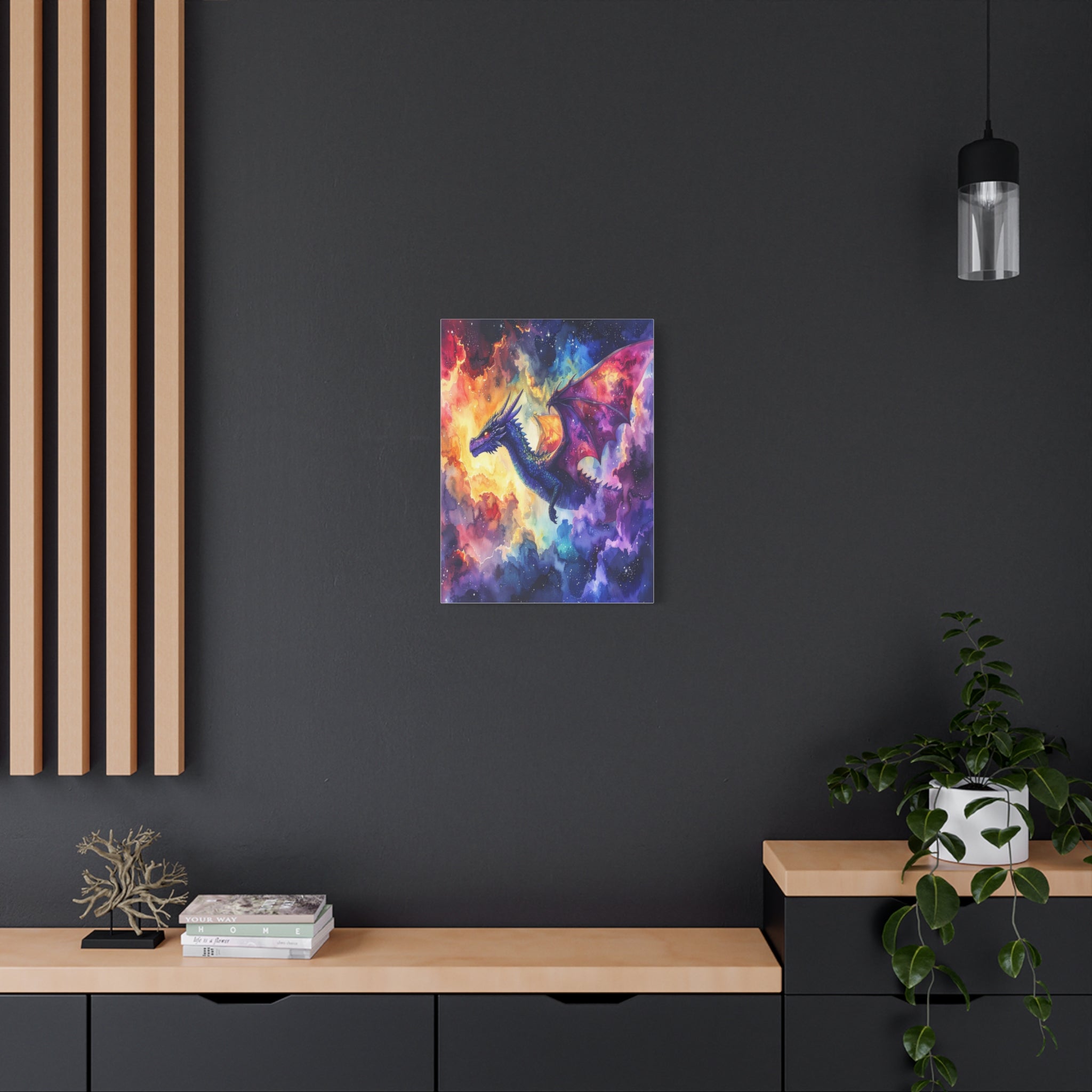 Cosmic Dragons' Ascent: Ethereal Watercolor Fantasy, Celestial Mythical Landscape - L’Art Suprême Canvas