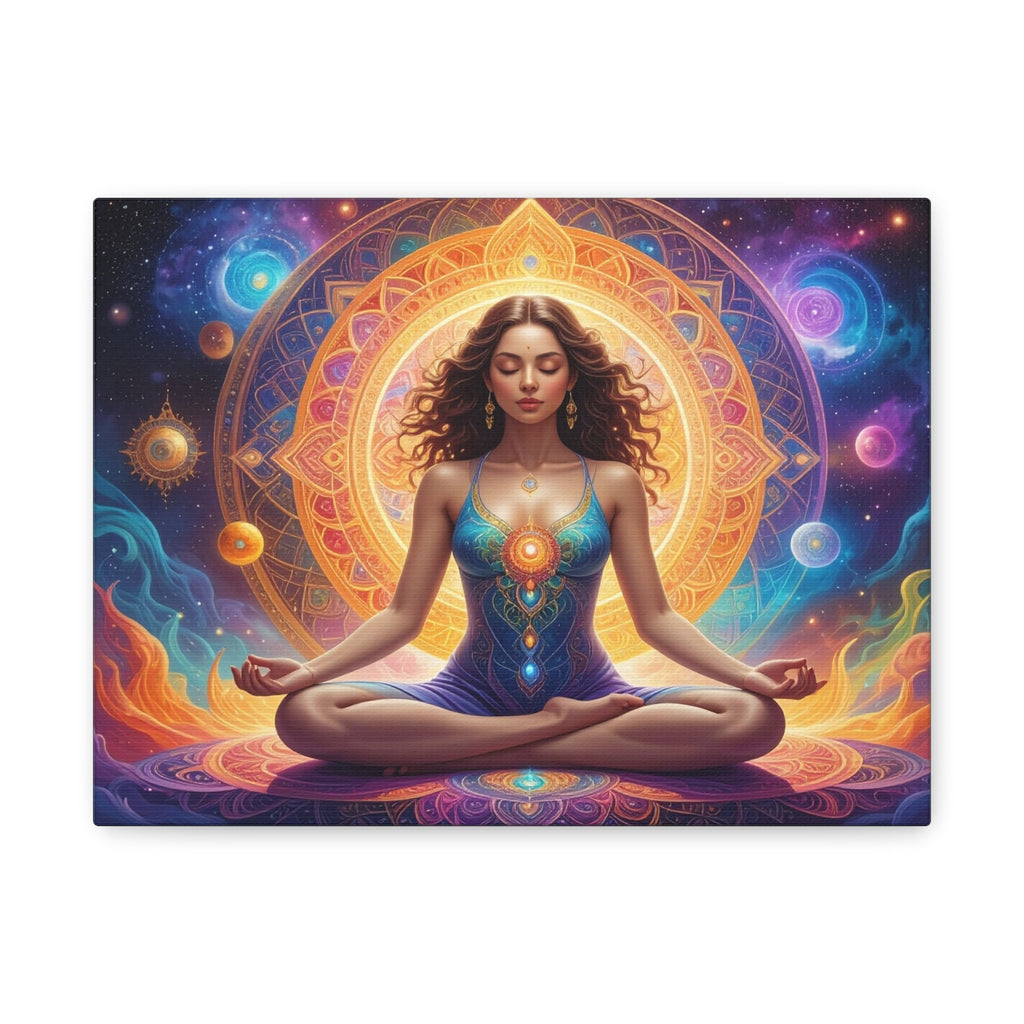 Cosmic Lotus Meditation: Spiritual Energy Mandala, Digital Celestial Art - L’Art Suprême Canvas