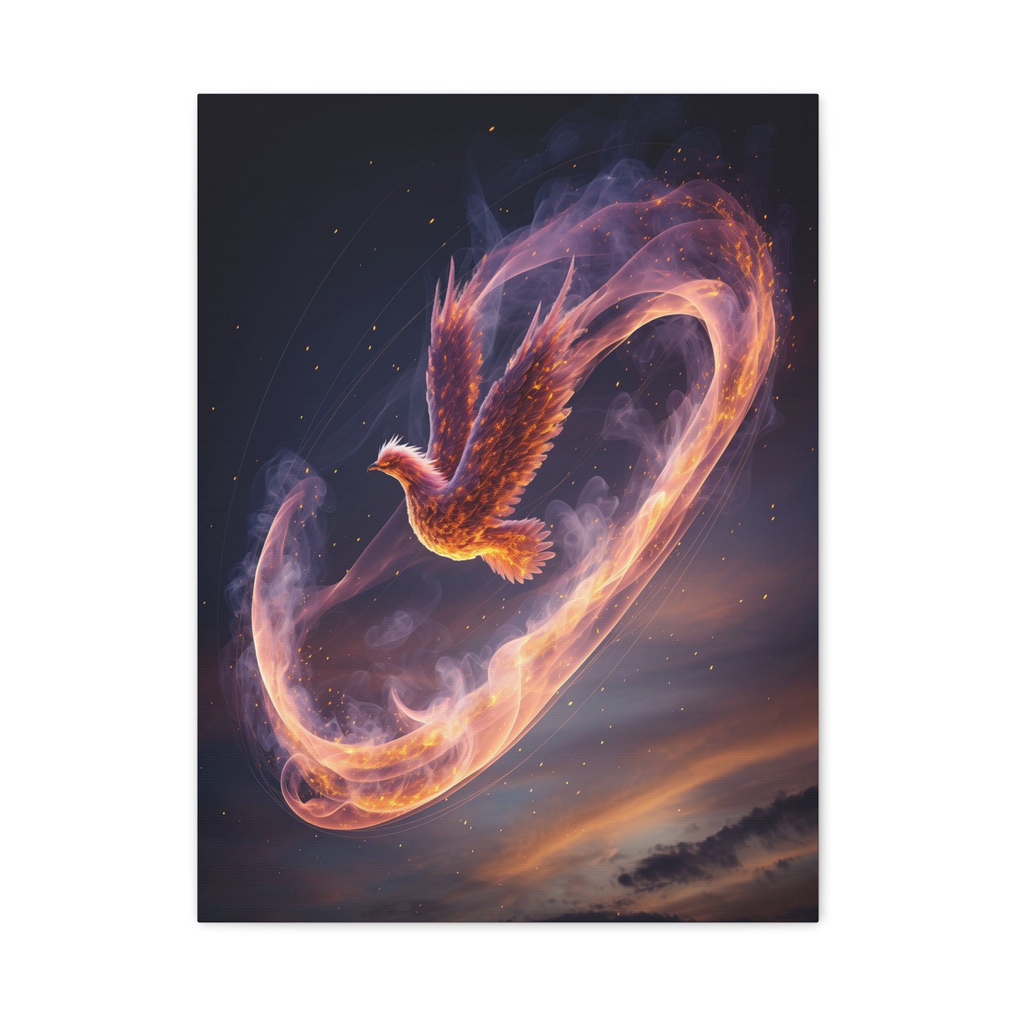 Phoenix of Rebirth: Mythical Fire Bird Digital Painting, Fantasy Flame Creature Artwork - L’Art Suprême Canvas