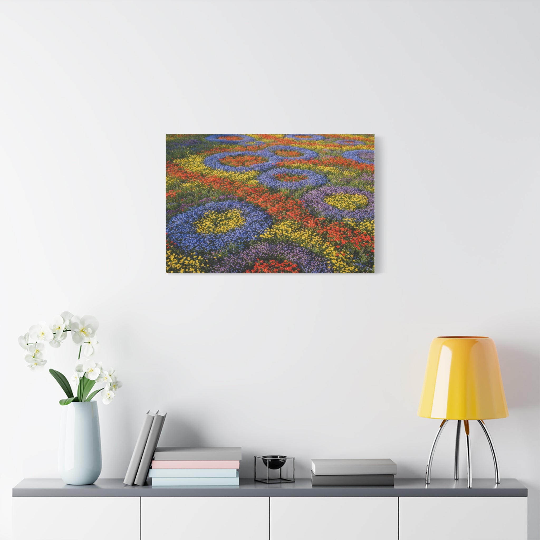 Geometric Garden: Kaleidoscopic Floral Landscape, Vibrant Botanical Patterns - L’Art Suprême Canvas