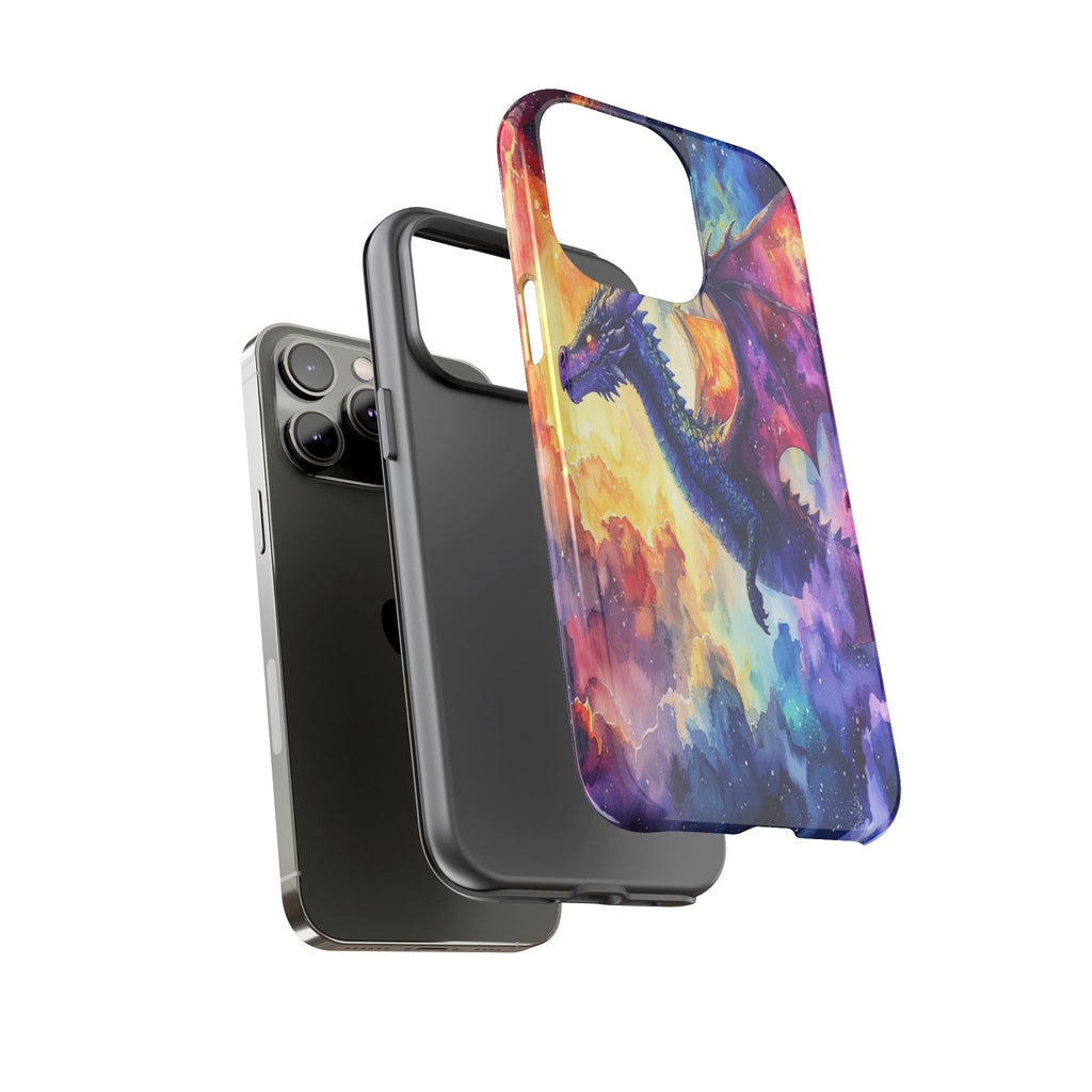Celestial Dragons' Ascent: Watercolor Fantasy Artwork, Cosmic Nebula Landscape - L’Art Suprême Phone Case
