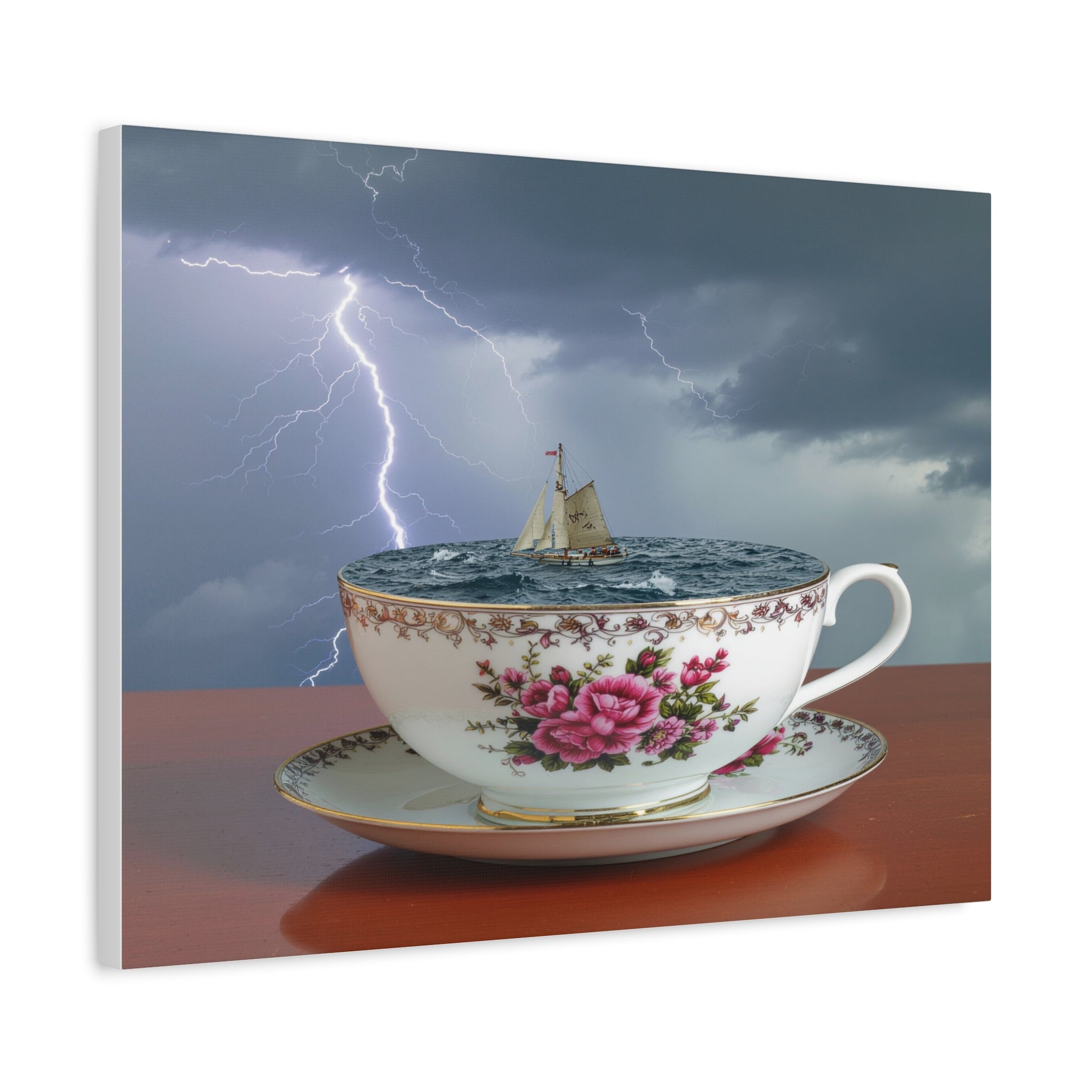 Tempest in a Teacup: Surreal Maritime Digital Art, Porcelain Seascape Narrative - L’Art Suprême Canvas