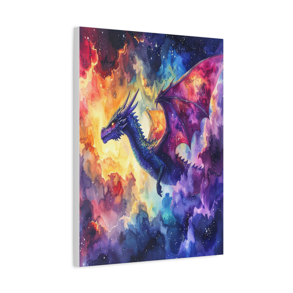 Cosmic Dragons' Ascent: Ethereal Watercolor Fantasy, Celestial Mythical Landscape - L’Art Suprême Canvas