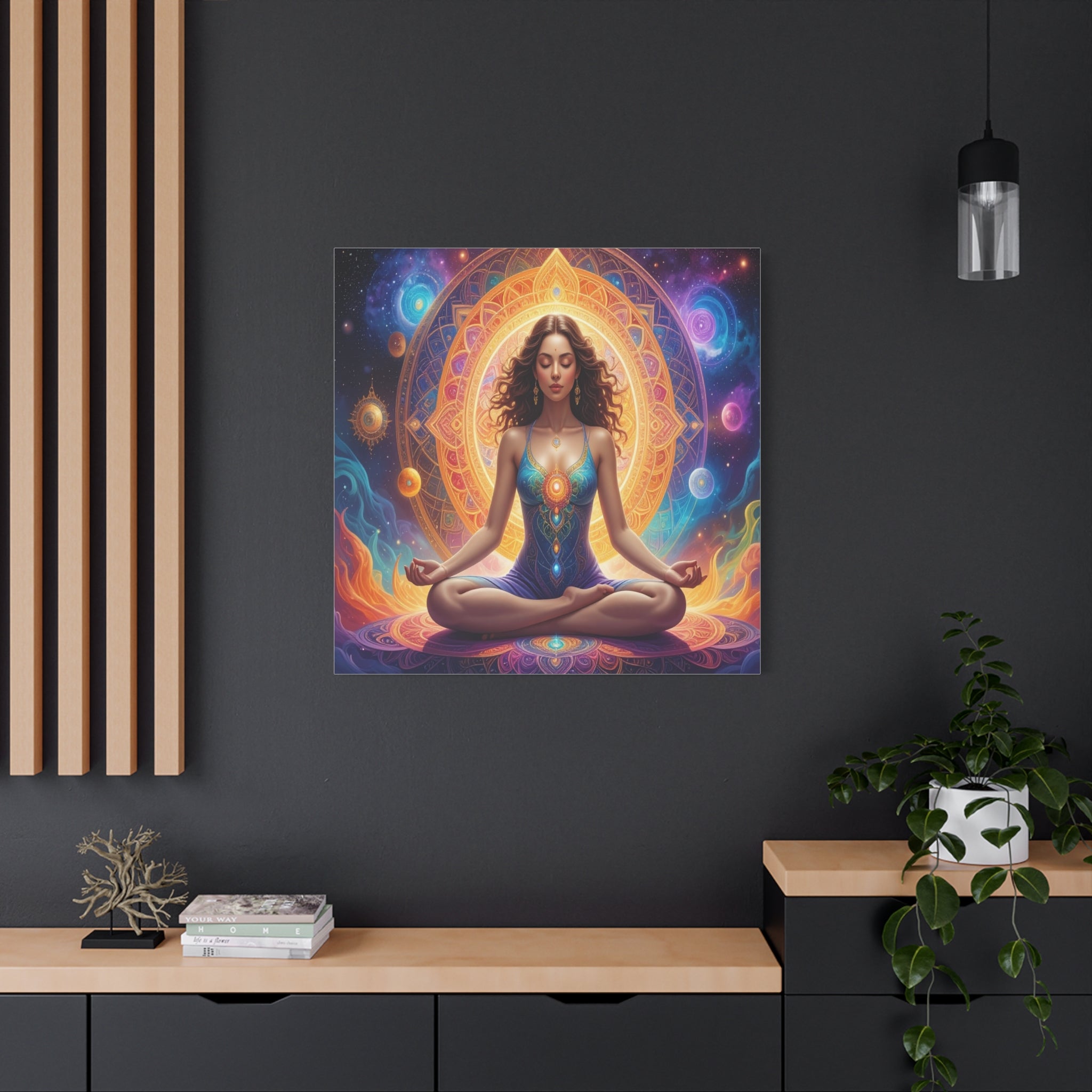 Cosmic Lotus Meditation: Spiritual Energy Mandala, Digital Celestial Art - L’Art Suprême Canvas