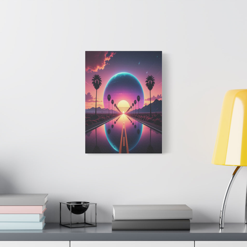 Cosmic Highway: Synthwave Dreamscape, Retro-Futuristic Sunset - L’Art Suprême Canvas