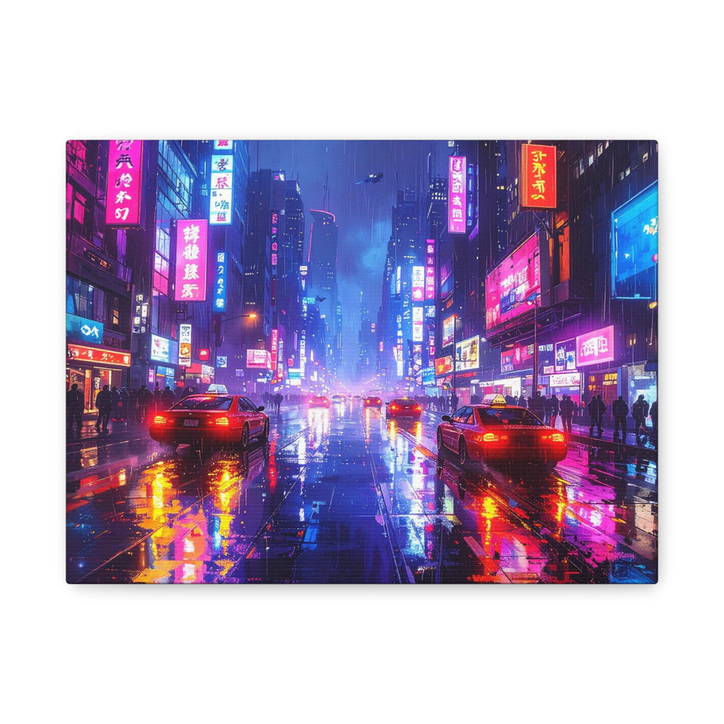 Neon Dystopia: Cyberpunk Metropolis, Urban Night Reflections - L’Art Suprême Canvas