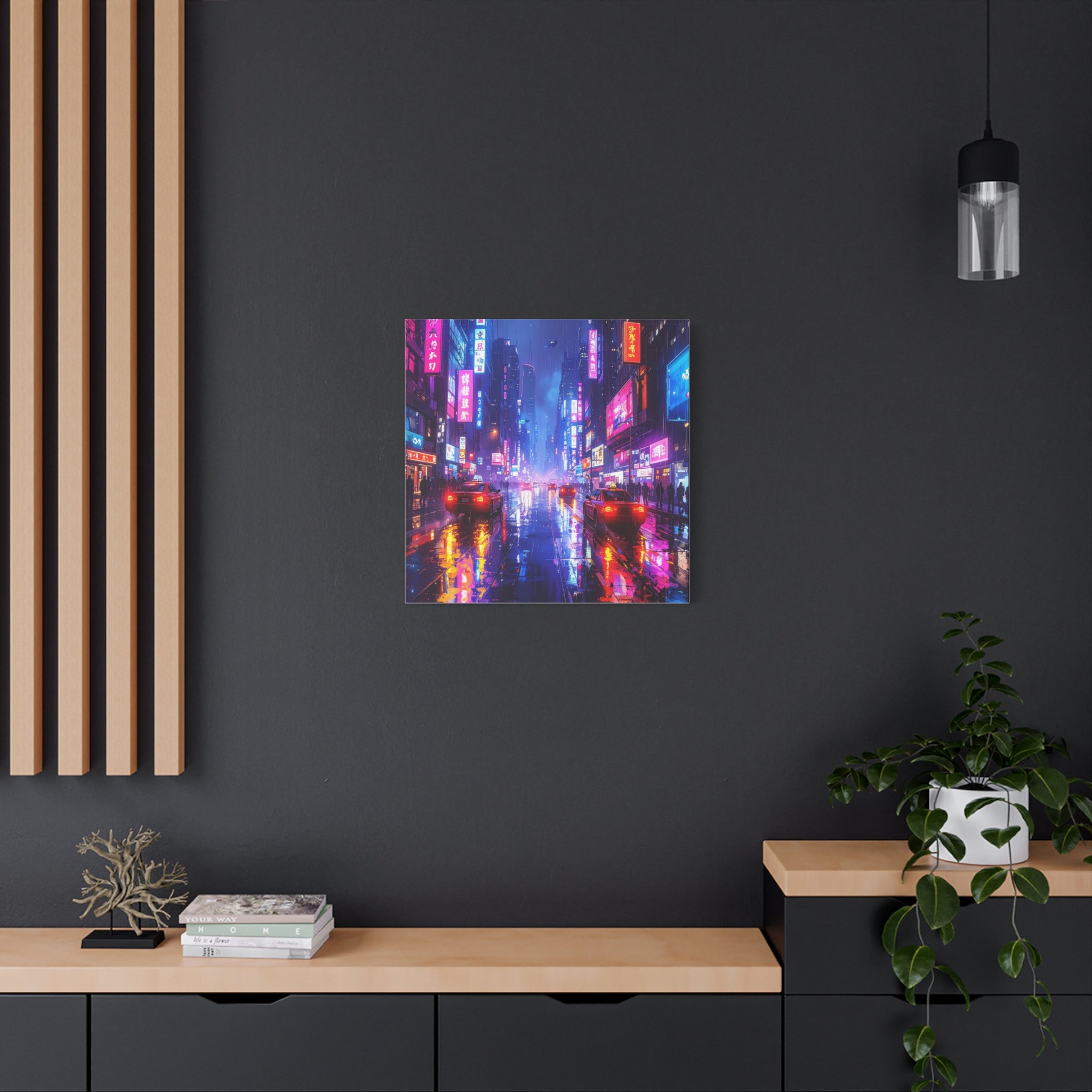 Neon Dystopia: Cyberpunk Metropolis, Urban Night Reflections - L’Art Suprême Canvas