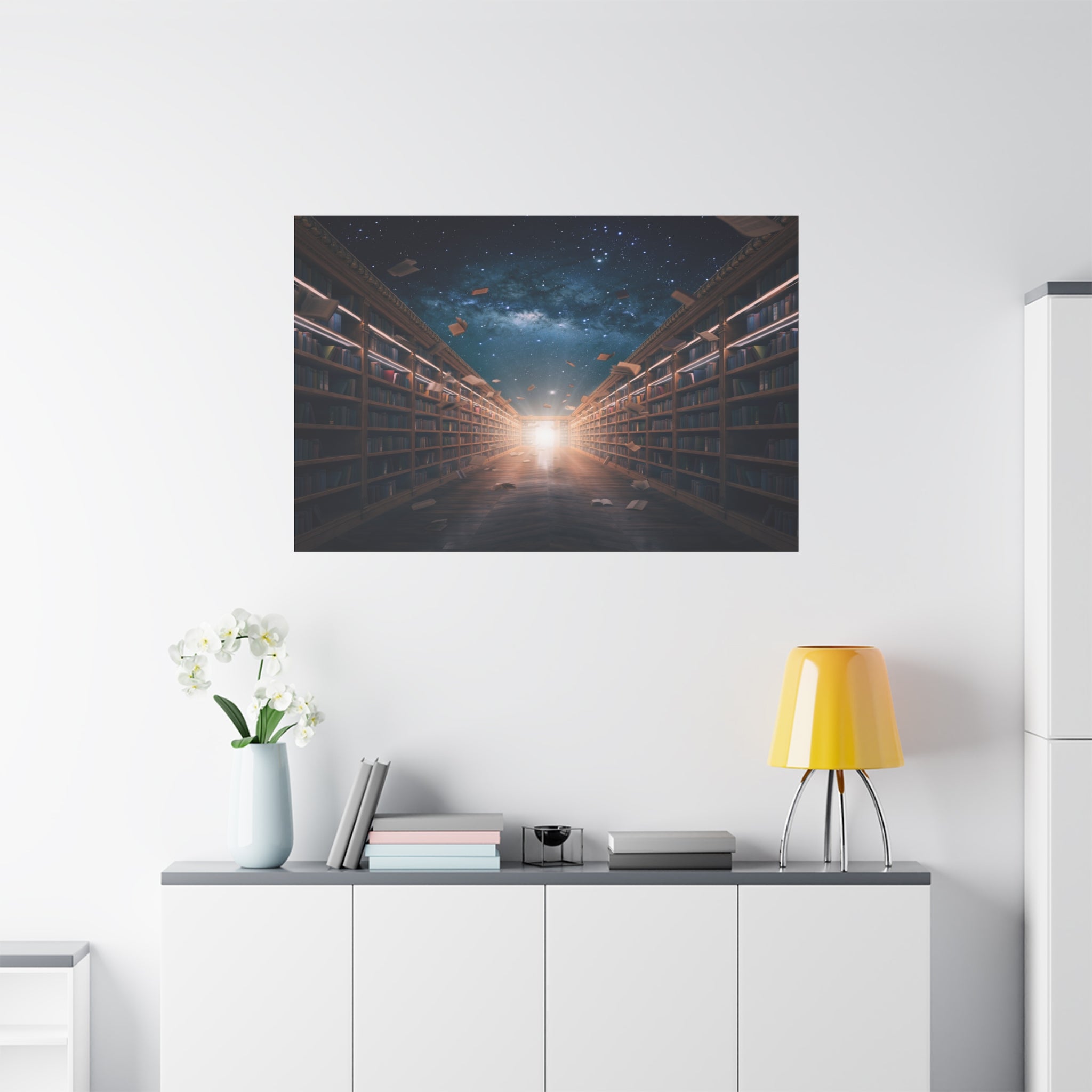 Celestial Library of Infinite Knowledge: Dreamscape Corridor, Cosmic Bibliophile's Journey - L’Art Suprême Canvas