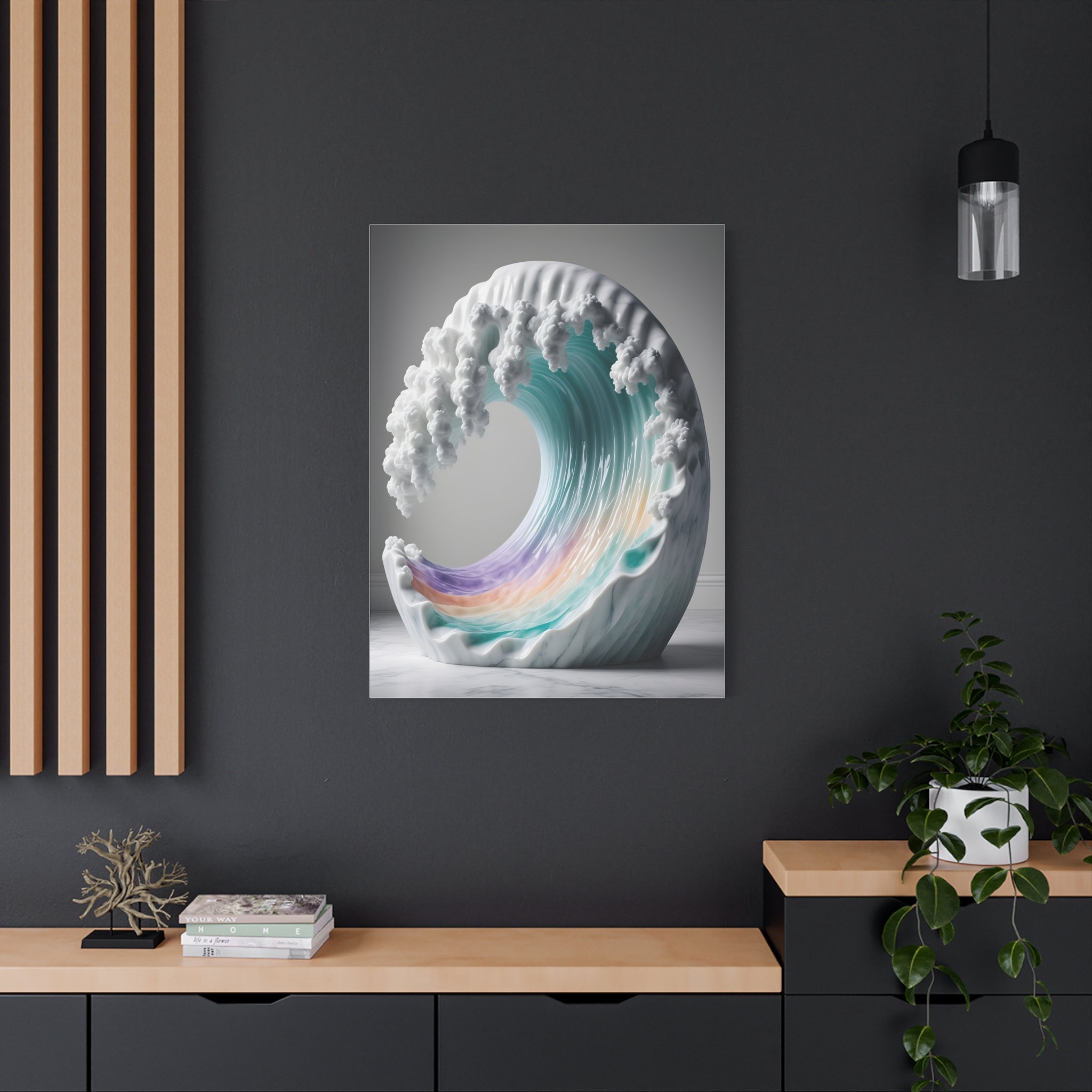 Oceanic Euphoria: Marble Wave Sculpture, Ethereal Aquatic Art - L’Art Suprême Canvas