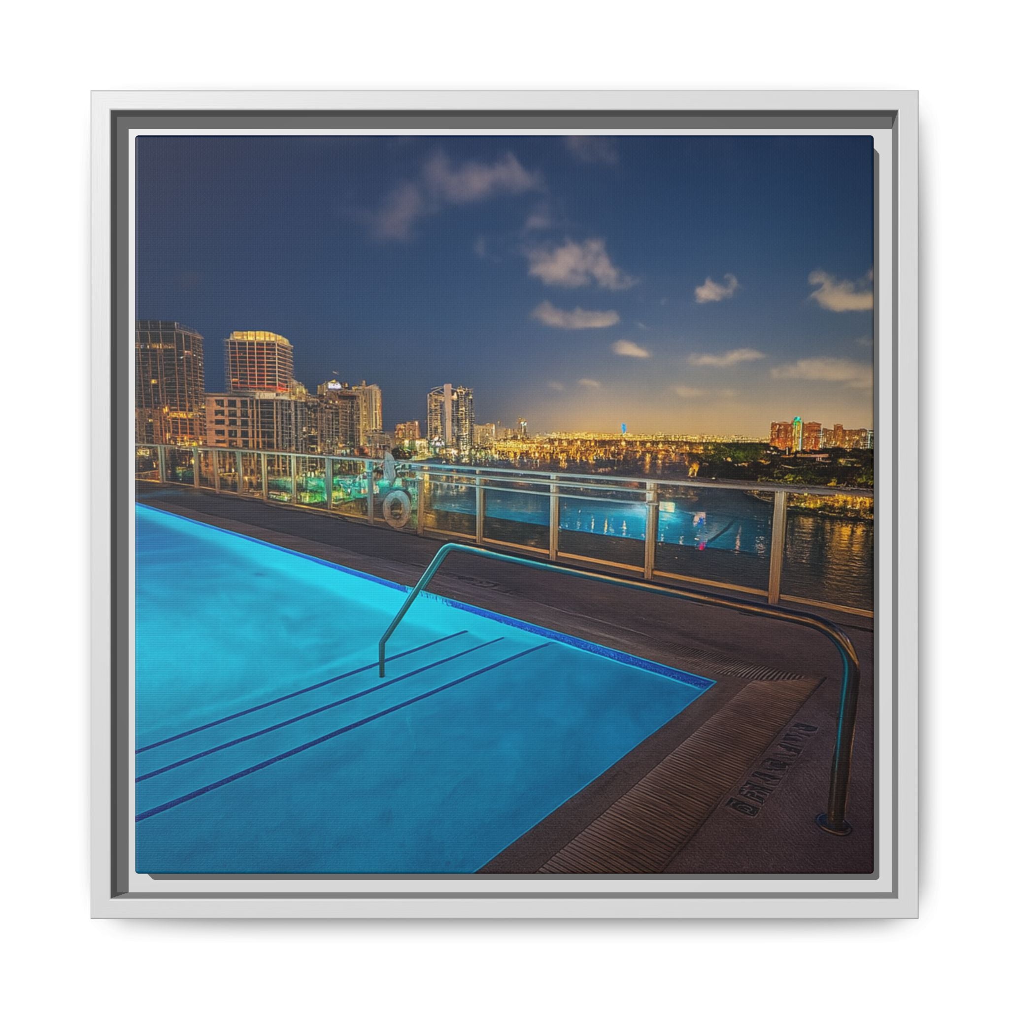 "Skyline Reflections" – Framed Canvas Print