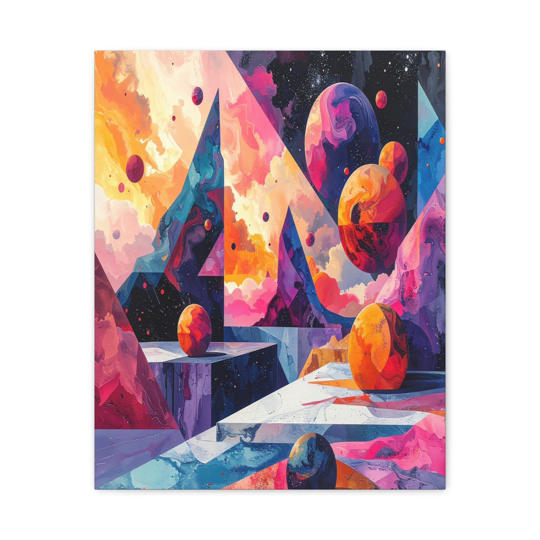 Cosmic Geometry: Dimensional Kaleidoscope, Digital Abstract Landscape - L’Art Suprême Canvas