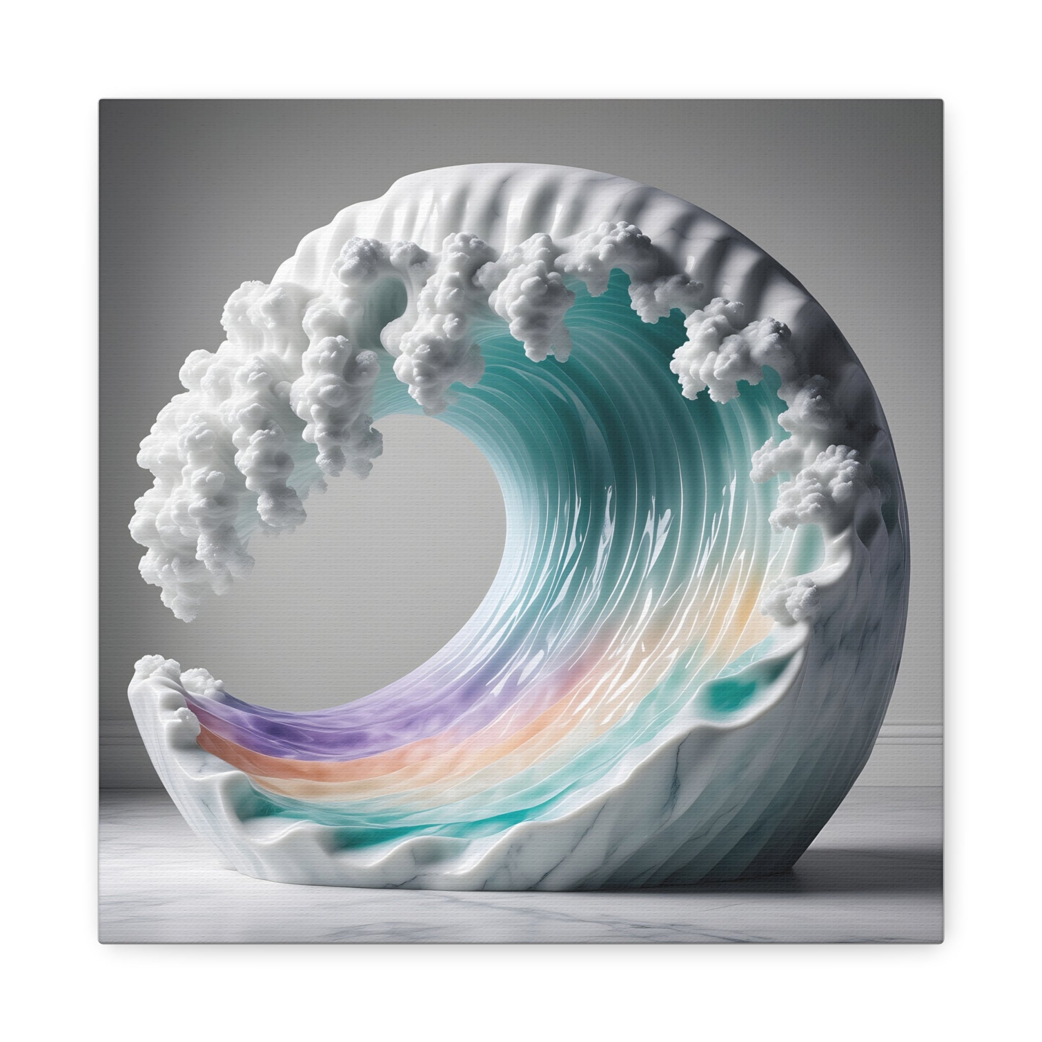 Oceanic Euphoria: Marble Wave Sculpture, Ethereal Aquatic Art - L’Art Suprême Canvas