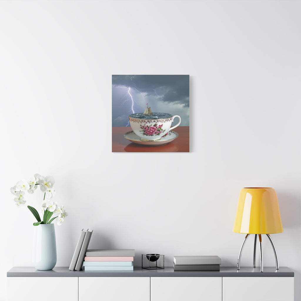 Tempest in a Teacup: Surreal Maritime Digital Art, Porcelain Seascape Narrative - L’Art Suprême Canvas