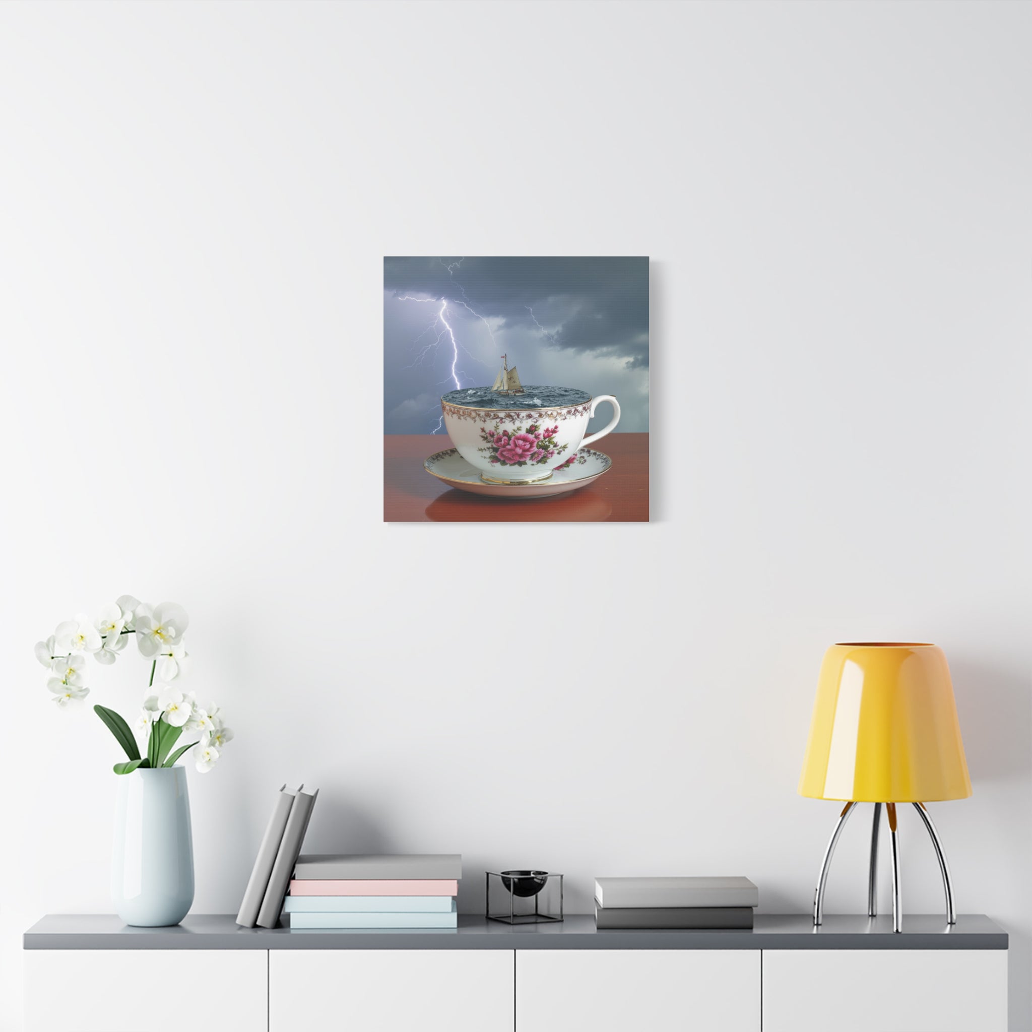 Tempest in a Teacup: Surreal Maritime Digital Art, Porcelain Seascape Narrative - L’Art Suprême Canvas