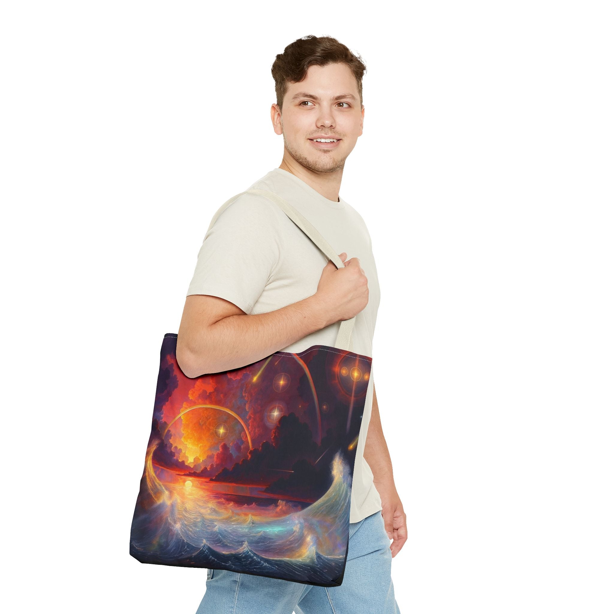 “Celestial Tides” – Cosmic Chaos x Ocean Calm Tote