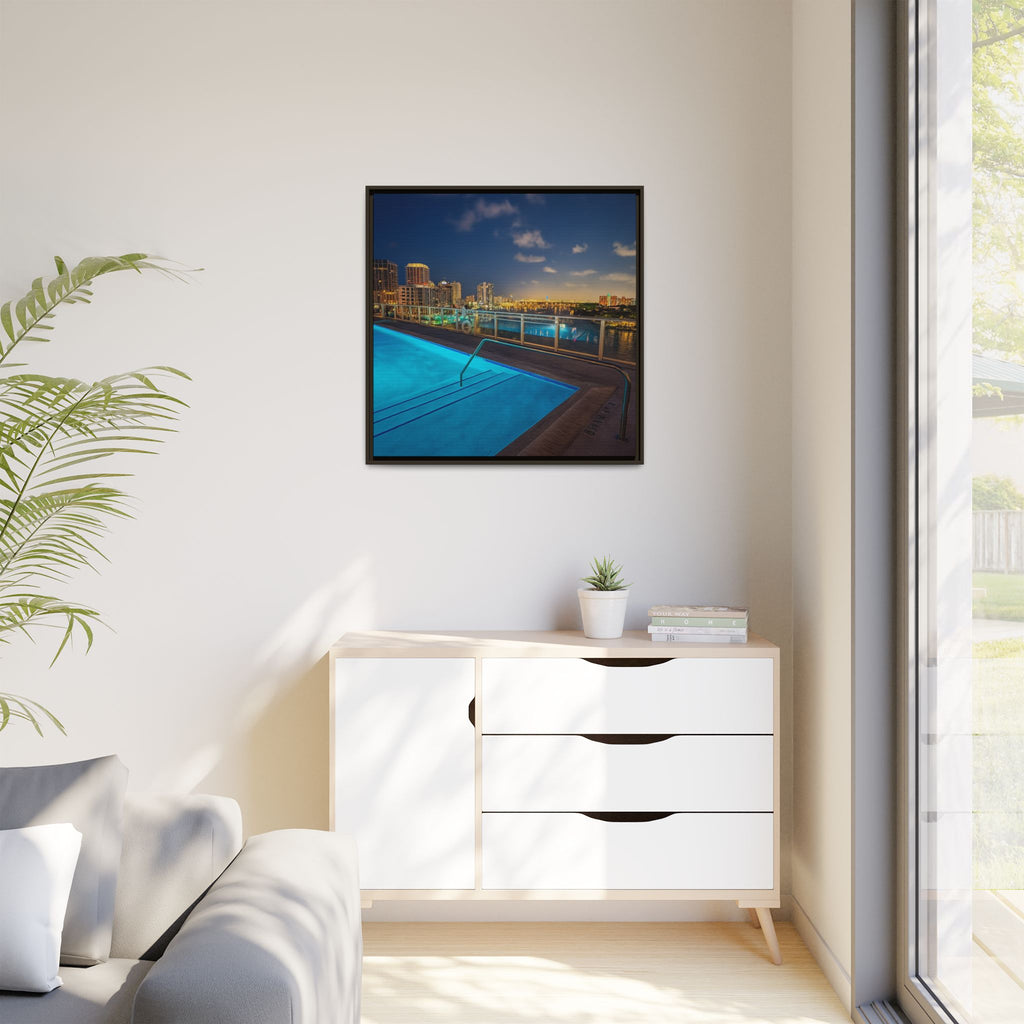 "Skyline Reflections" – Framed Canvas Print
