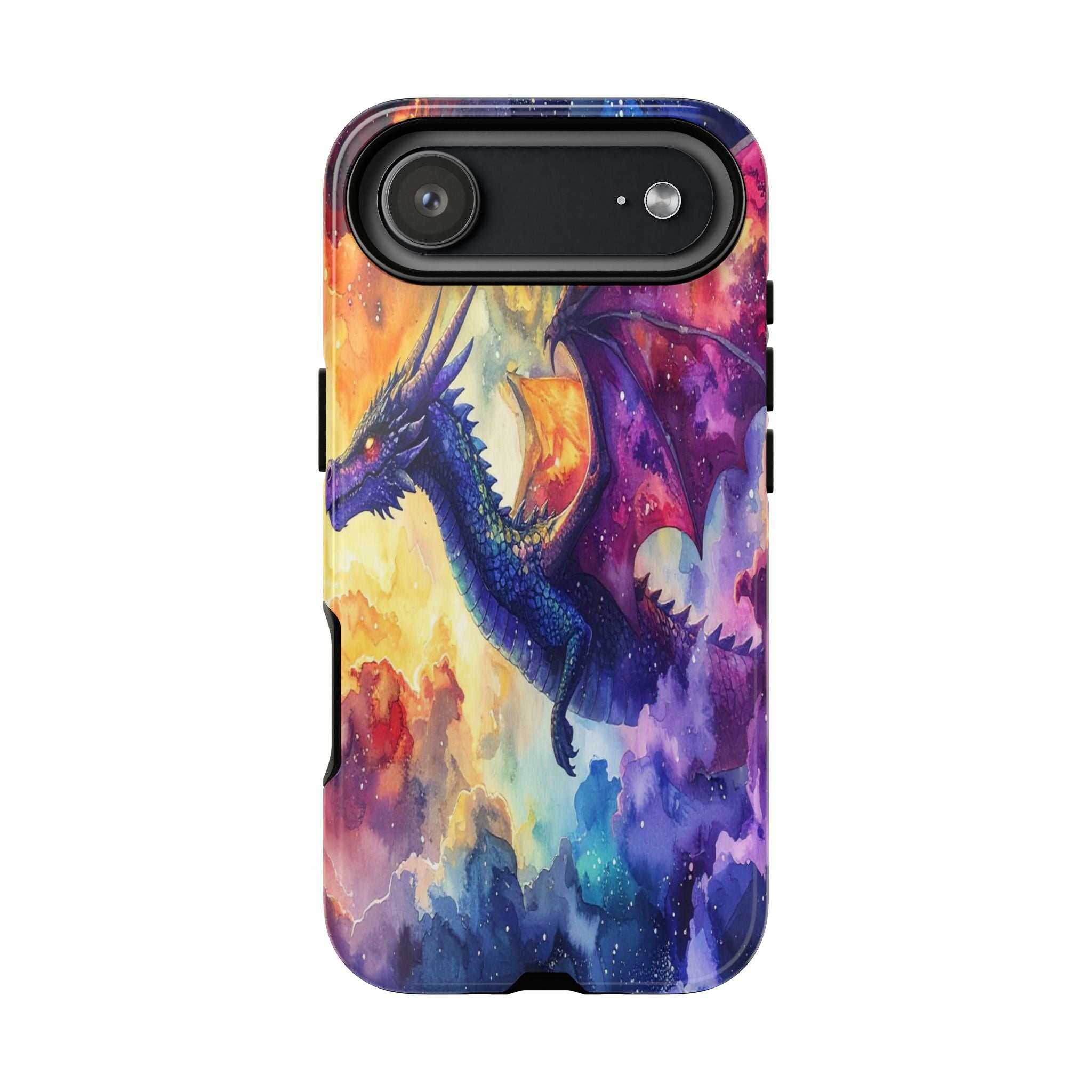 Celestial Dragons' Ascent: Watercolor Fantasy Artwork, Cosmic Nebula Landscape - L’Art Suprême Phone Case